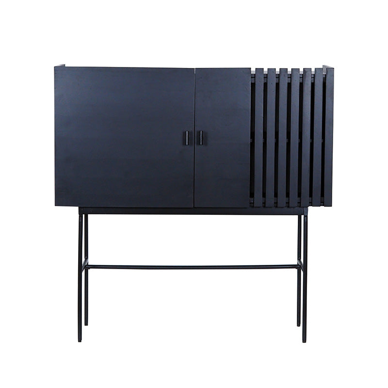 SHANTI 120cm Tall Sideboard - Solid Acacia Wood Cabinet with Black Finish | Perfect for Dining Room Storage, Living Room Organization & Entryway Decor