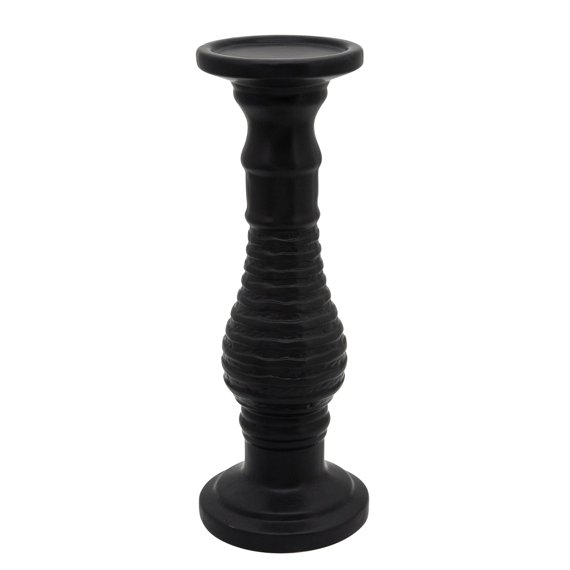 Kingston Living 18-Inch Black Ceramic Pillar Candle Holder - Elegant Home Decor for Dining Table, Fireplace Mantel & Wedding Centerpieces