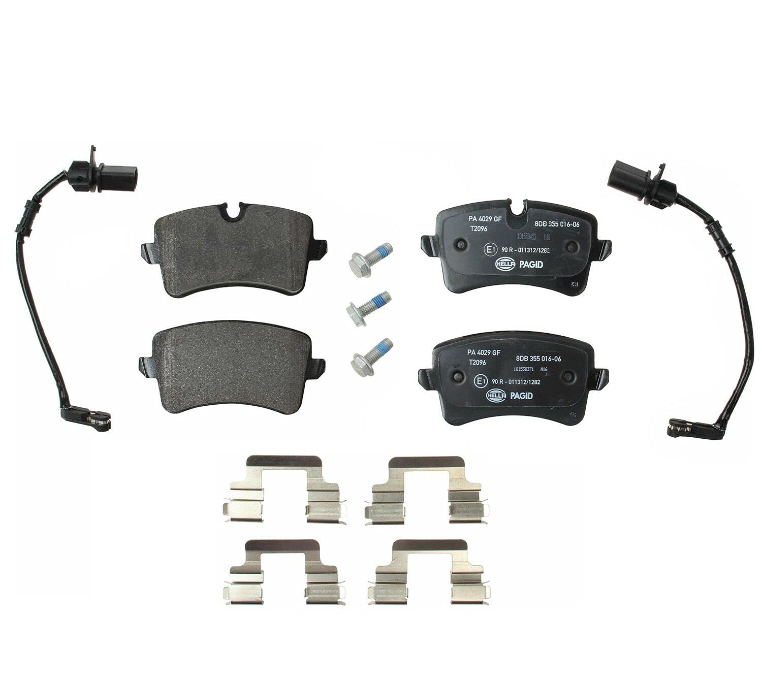 Audi Porsche Rear Brake Pad Set with 2 Wear Sensors, Caliper Bolts & Slides - Compatible with Multiple Models - Perfect for Brake Maintenance & Performance Upgrades