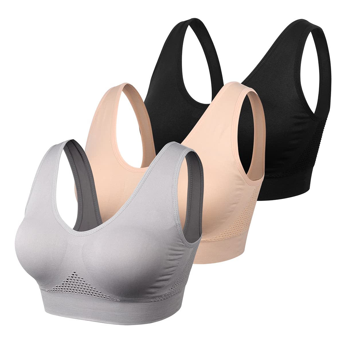 3 Pack Women's Seamless Sports Bras - Comfortable No Underwire Yoga & Workout Bras for Sleep, Gym & Daily Wear