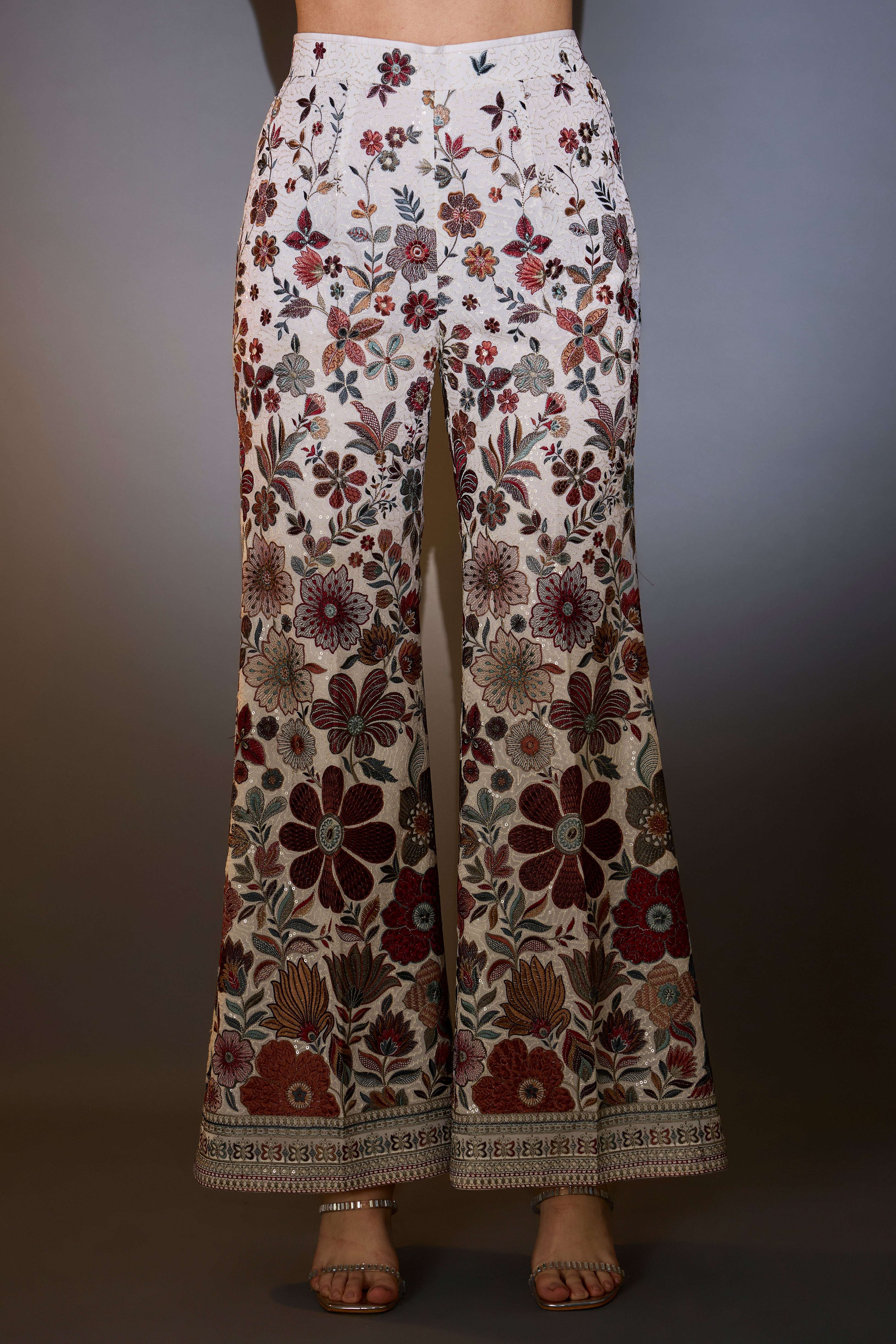Ivory Co Ord Set with Heavy Multi Thread Floral Embroidery, Sprinkle & Sequin Work - Elegant Matching Outfit for Parties, Weddings & Special Occasions