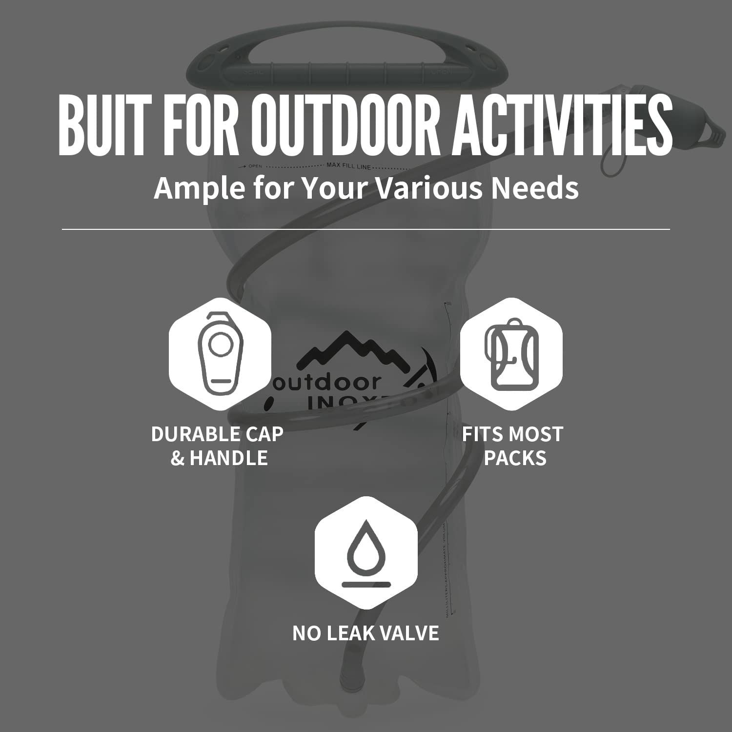 INOXTO 1.5L/2L Hydration Bladder - Leak Proof Water Reservoir with Insulated Hose & High Flow Bite Valve for Hiking, Camping, Cycling & Running - Perfect for Outdoor Adventures & Sports Hydration