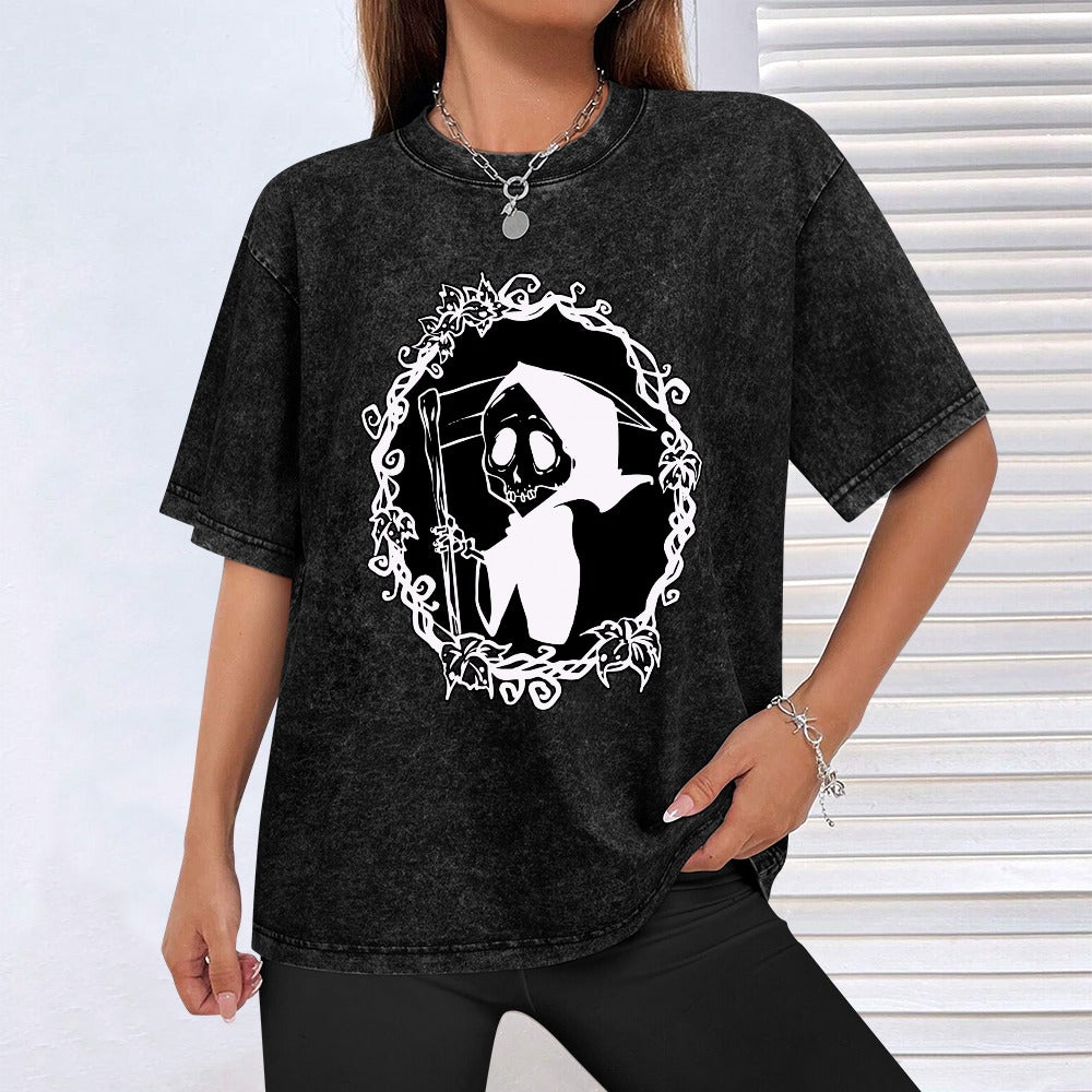 Lil Grim Reaper Wash Off Short Sleeve T-Shirt | Halloween Costume & Horror Cosplay Outfit | Funny Graphic Tee for Parties & Gifts