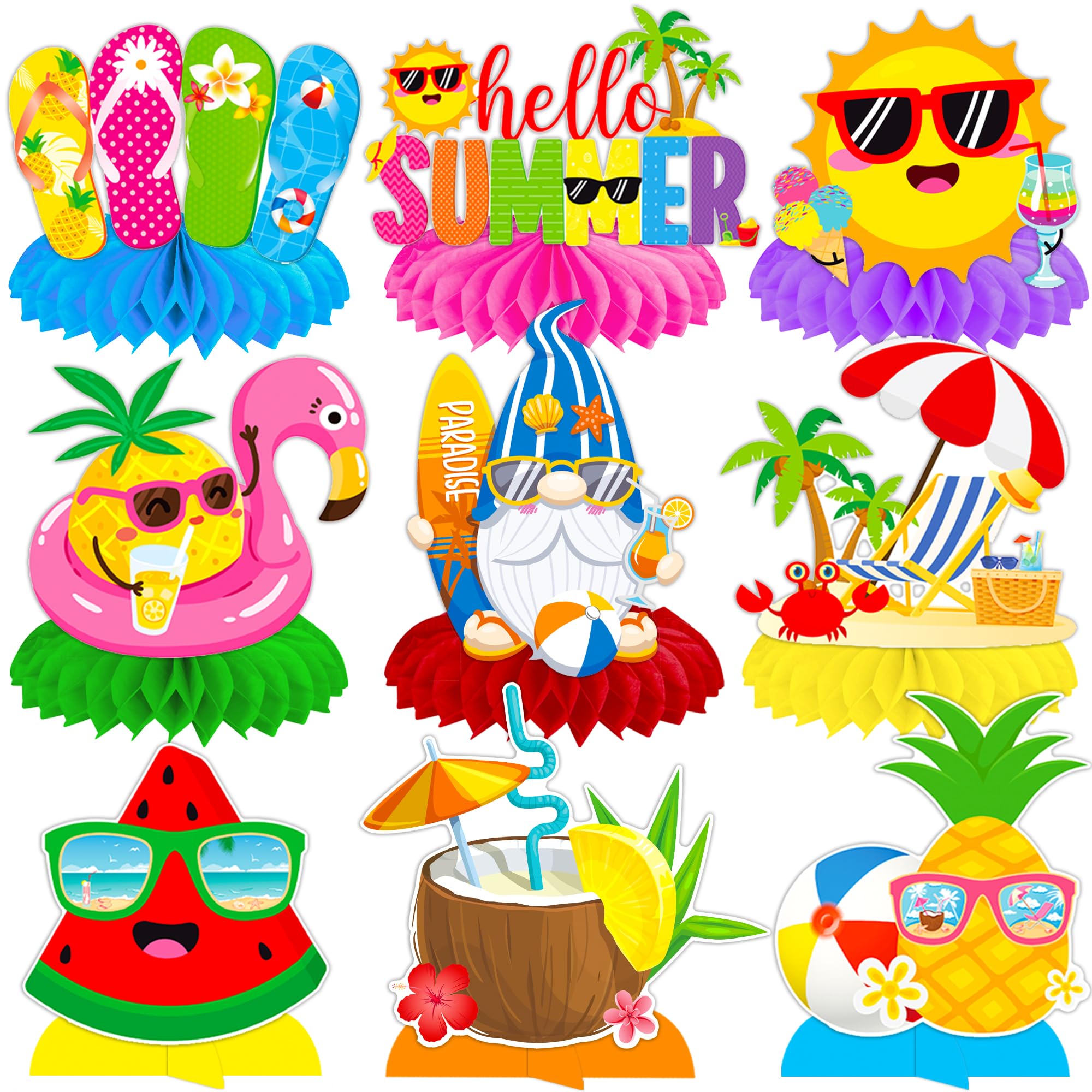 11Pcs Honeycomb Summer Party Decorations - Beach Pool Table Centerpieces for Hawaiian Themed Birthday, Wedding & BBQ Events | Perfect for Outdoor Gatherings, Luau Parties & Tropical Celebrations