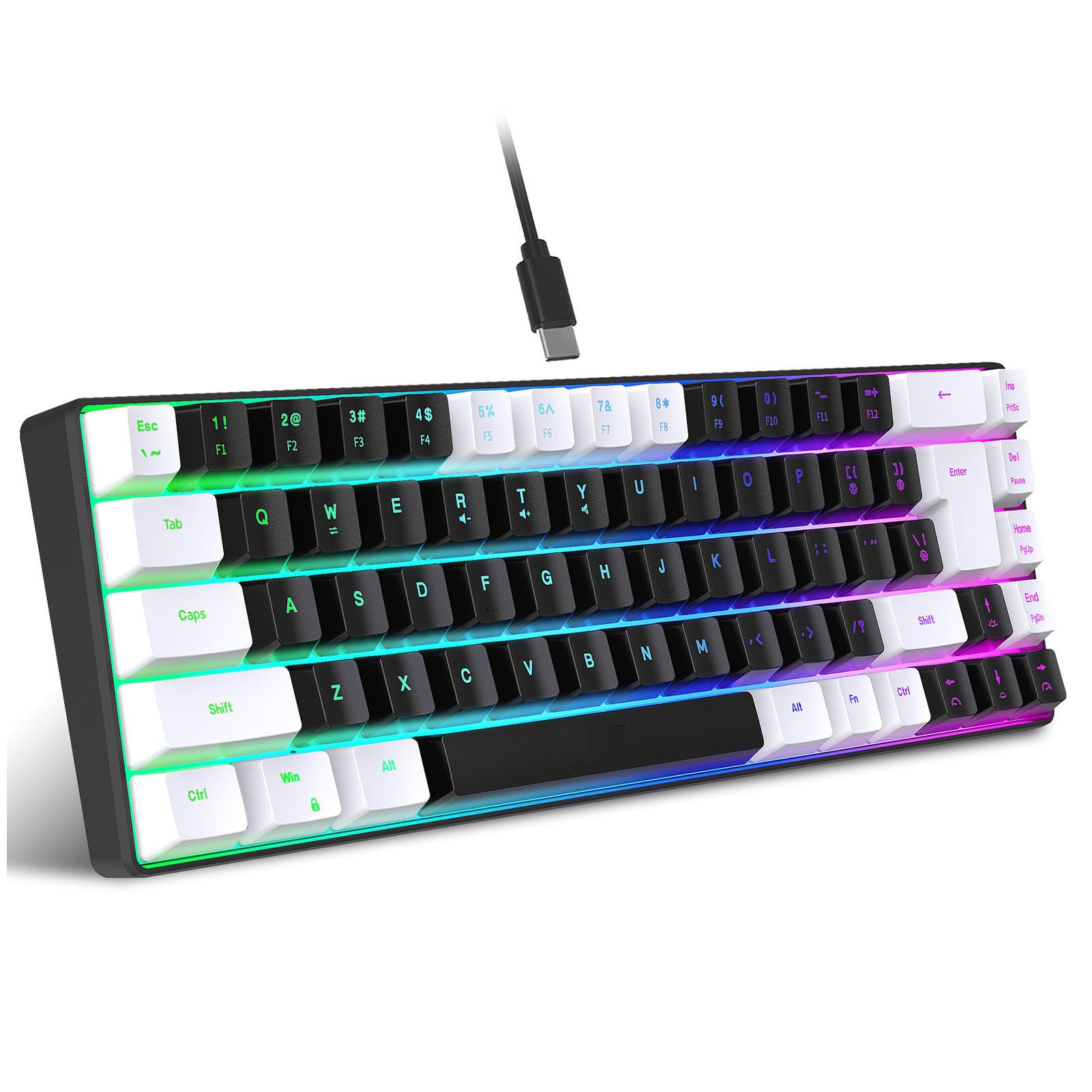 68-Key RGB Backlit Wired Gaming Keyboard - Compact USB Mechanical Keyboard with Ergonomic Design for PC & Desktop (White/Black) - Perfect for Esports, Gaming & Office Work