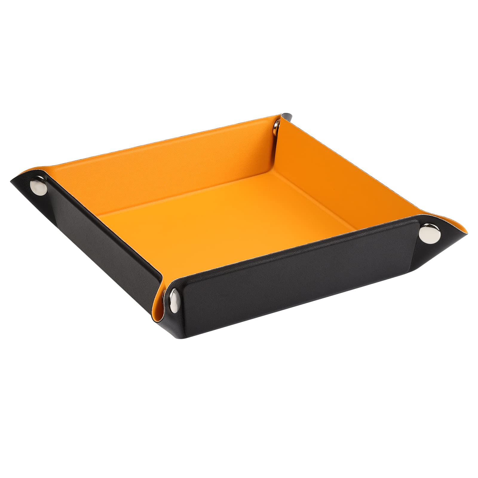 Emibele Valet Tray - Premium PU Leather Catchall Organizer for Wallet, Keys, Coins & Jewelry - Desktop & Entryway Storage Tray - Black & Orange - Perfect for Home, Office & Bathroom Organization
