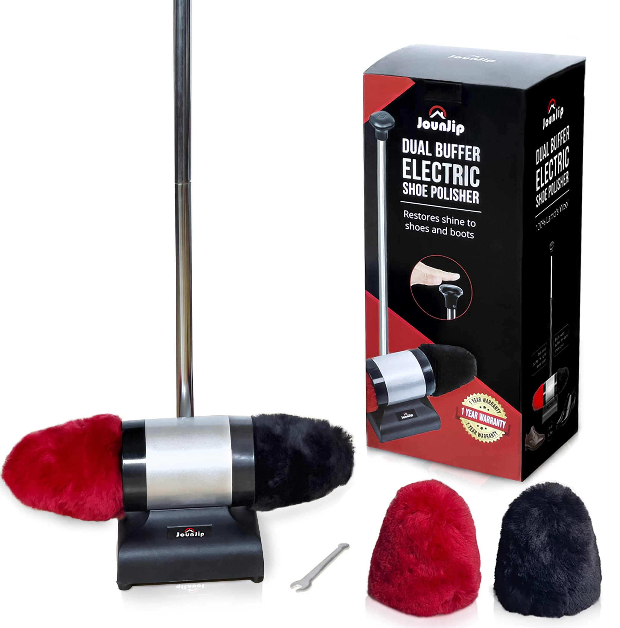 JOUNJIP Electric Shoe Shine Polisher - Premium Shoe Cleaning Kit with 4 Buffing Pads & 100% Natural Lambswool - Perfect for Leather Shoes, Boots & Dress Shoes at Home or Office