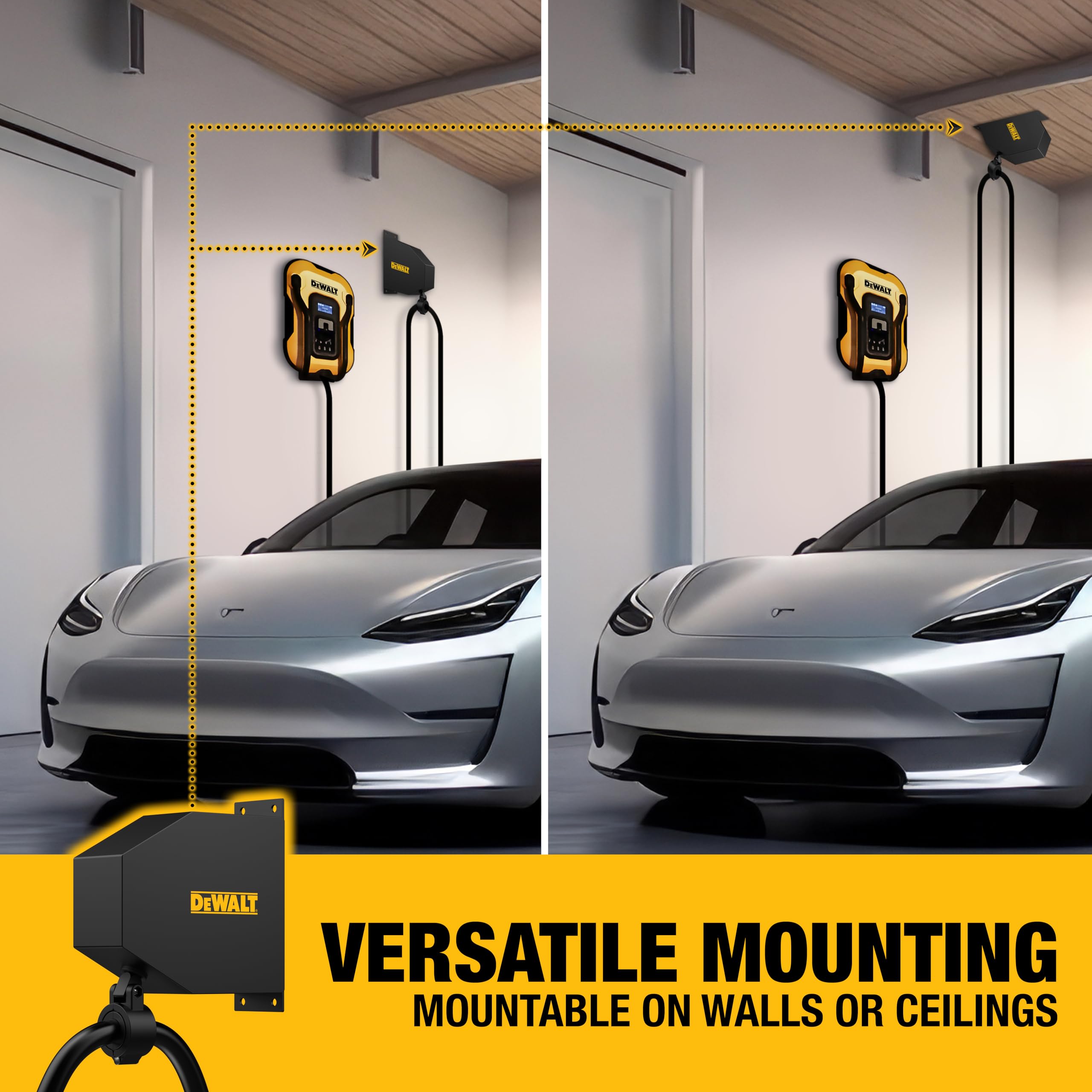DEWALT Universal EV Charger Retractable Cable Management System - Wall/Ceiling Mount, 48 Amp Heavy-Duty Commercial Grade for Indoor & Outdoor Use - Perfect for Home Garages, Public Charging Stations & Workplace EV Charging