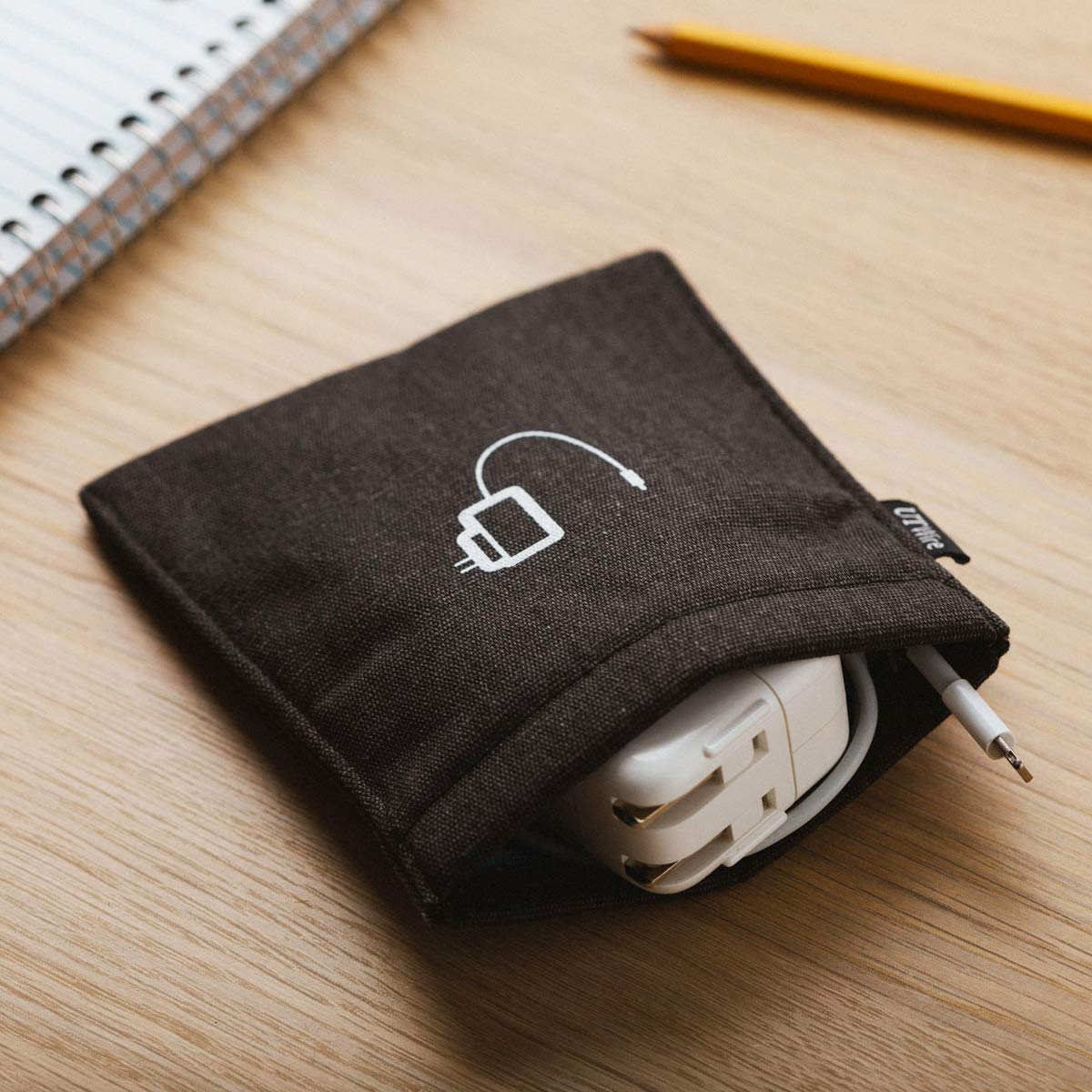 Portable Pocket Pouch Kit with USB Charger & Wireless Earbud Case - Compact Travel Organizer for Phones, Cables & Accessories (Black) - Perfect for Travel, Gym & Daily Commute