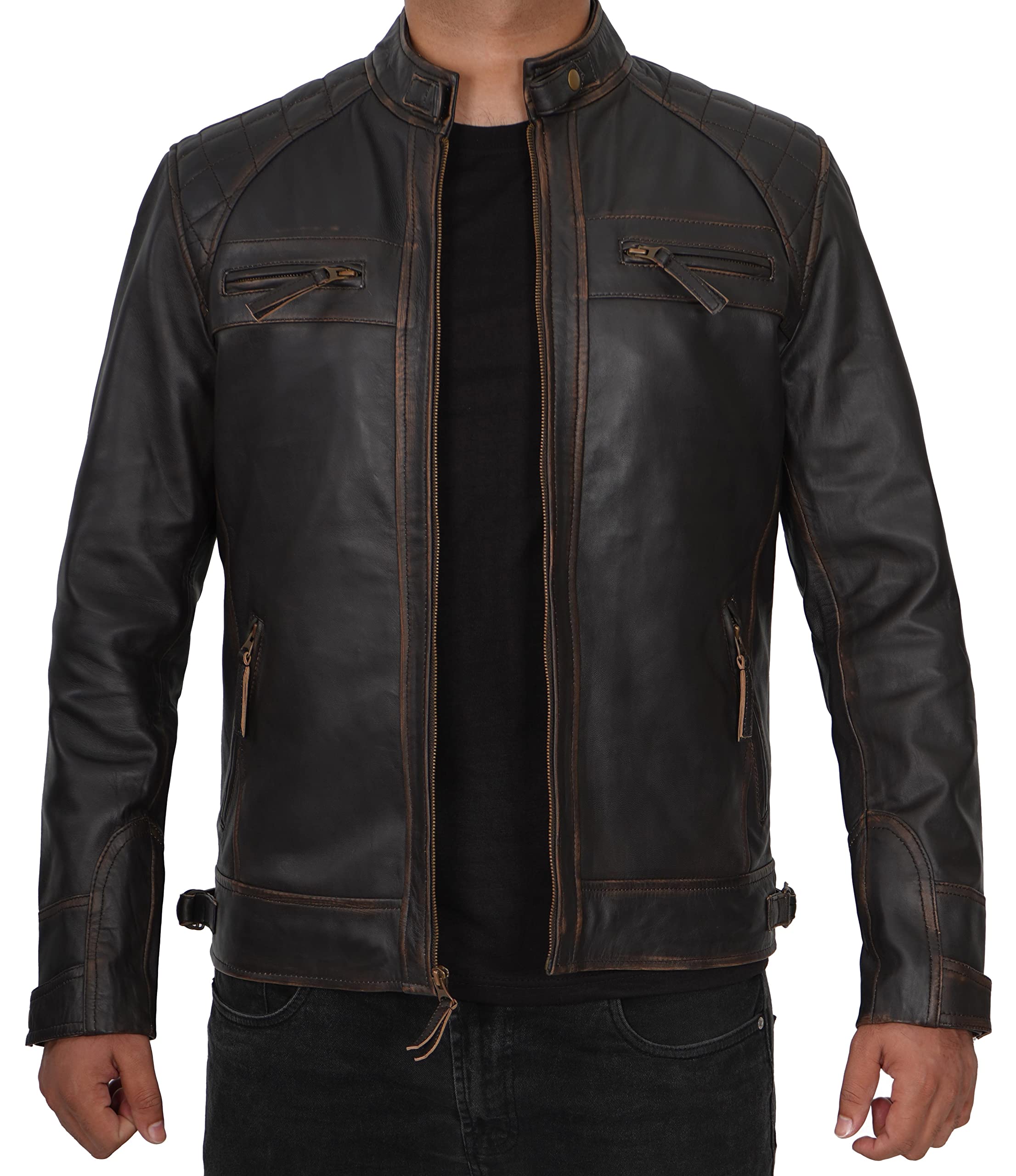 Blingsoul Men's Motorcycle Leather Jacket - Quilted Cafe Racer Biker Jacket for Men | Durable & Stylish Riding Gear for Motorcycle Enthusiasts & Urban Fashion