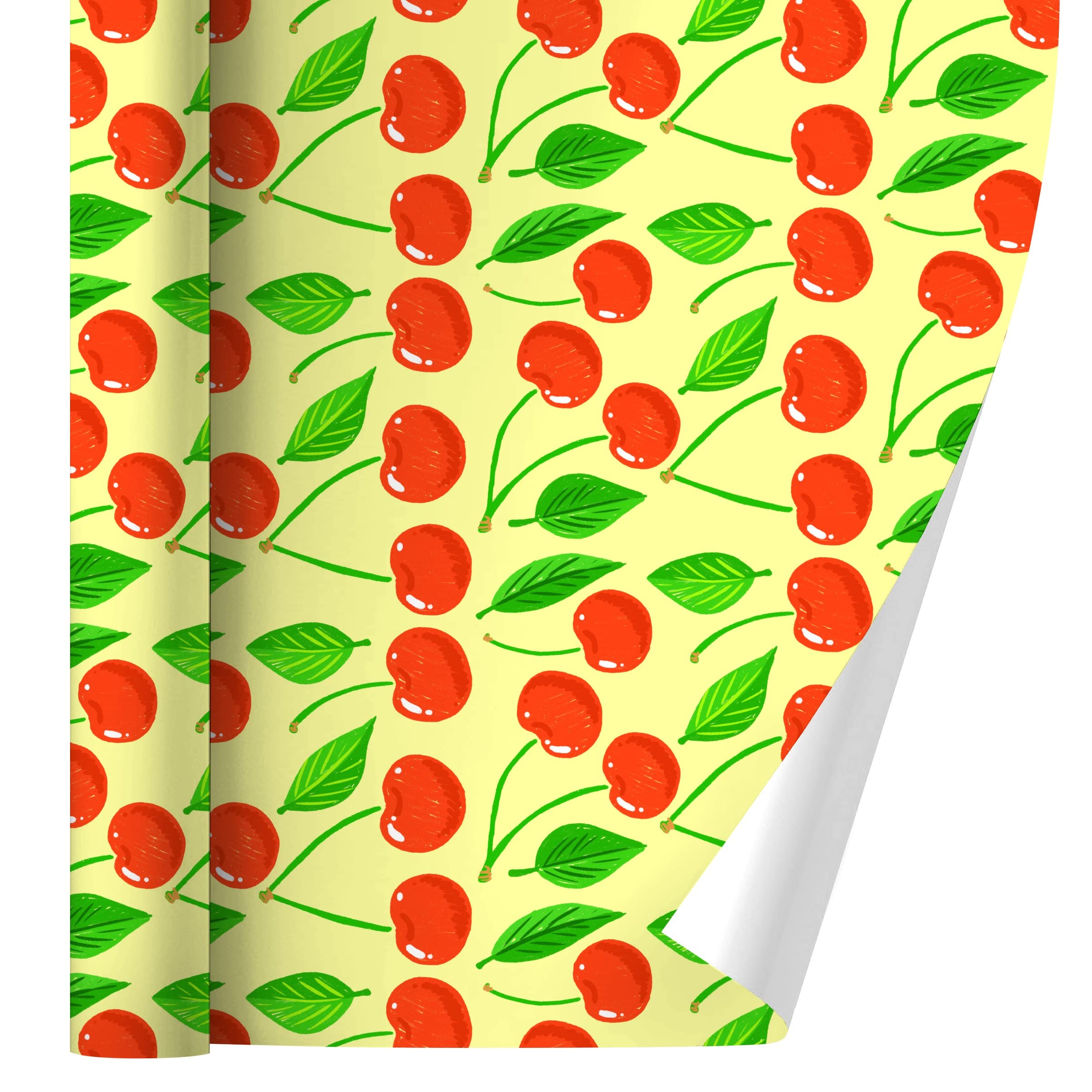 Cute Cherry Pattern Sketchy Gift Wrap Wrapping Paper Rolls - 50ft x 20in Bulk Roll for Birthday, Wedding, Christmas Presents & Party Decorations