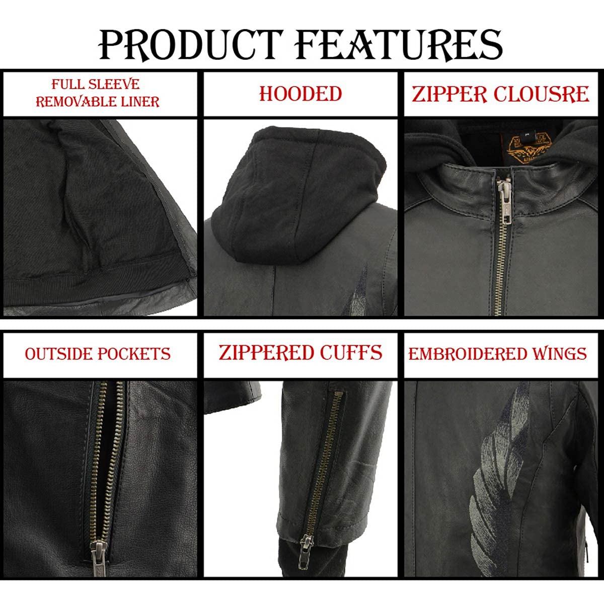 Milwaukee Leather MLL2545 Women's Lightweight Black Leather Jacket with Removable Hood - Stylish Motorcycle & Casual Outerwear for Everyday Wear