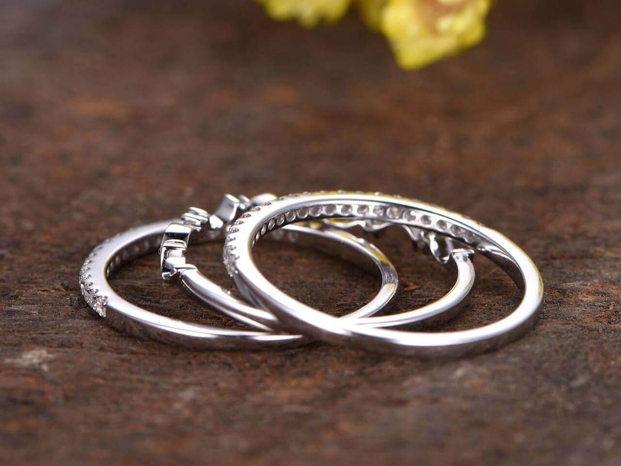 0.75 Carat 3-Piece Wedding Ring Set - 18k Gold Plated Anniversary Band & Stackable Rings for Women - Perfect for Bridal Jewelry, Engagement Gift & Couple's Wedding Bands