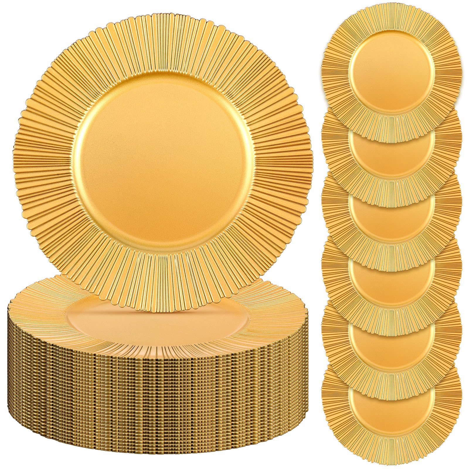50 Pack 13 Inch Gold Plastic Charger Plates - Elegant Round Dinner Plates for Wedding, Party, Bridal Shower & Table Setting Decor - Bulk Disposable Chargers for Formal Events & Special Occasions