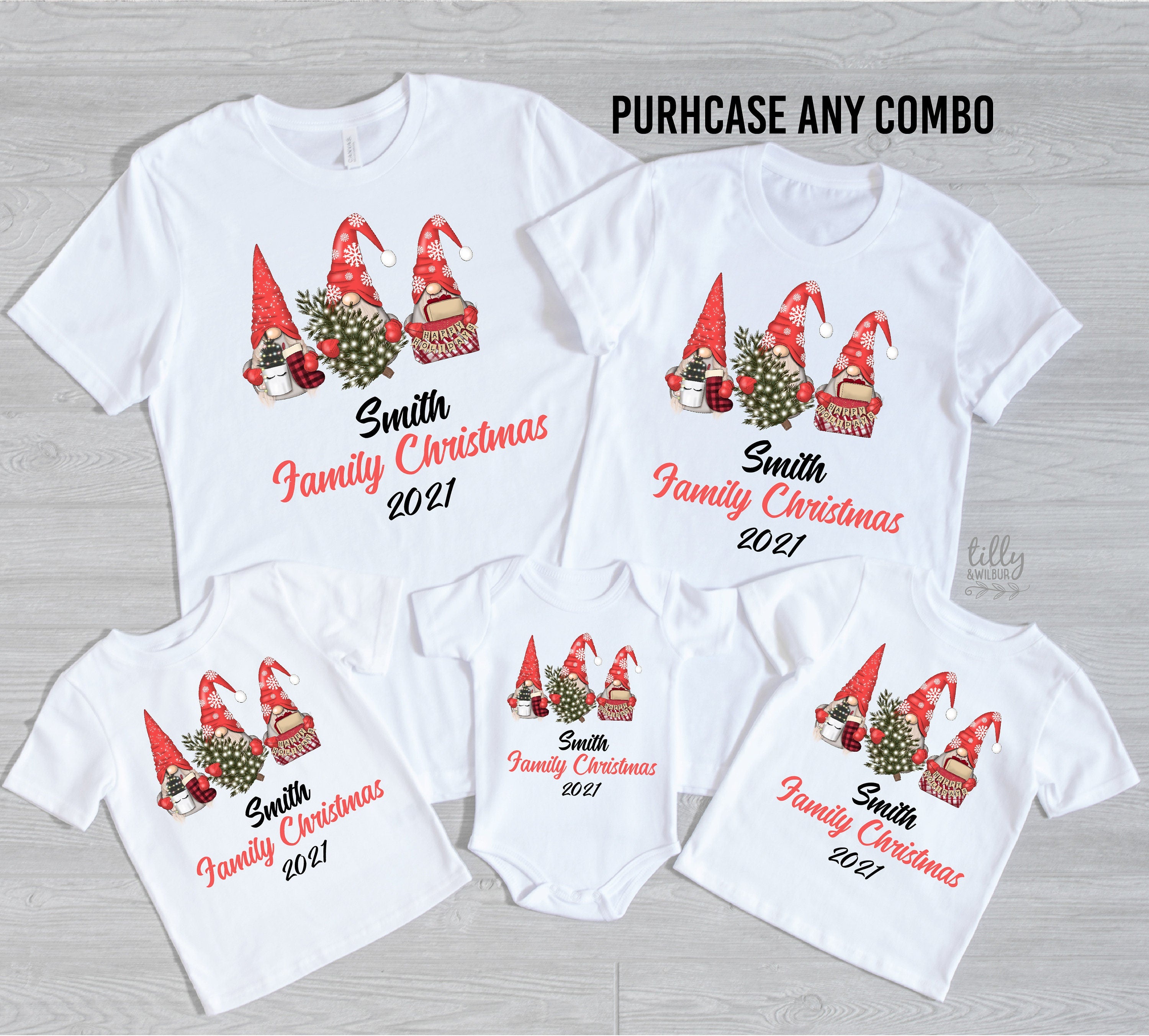 Christmas Custom Gnome Family Matching T-Shirts - Festive Holiday Outfits for Family Photos & Christmas Gatherings