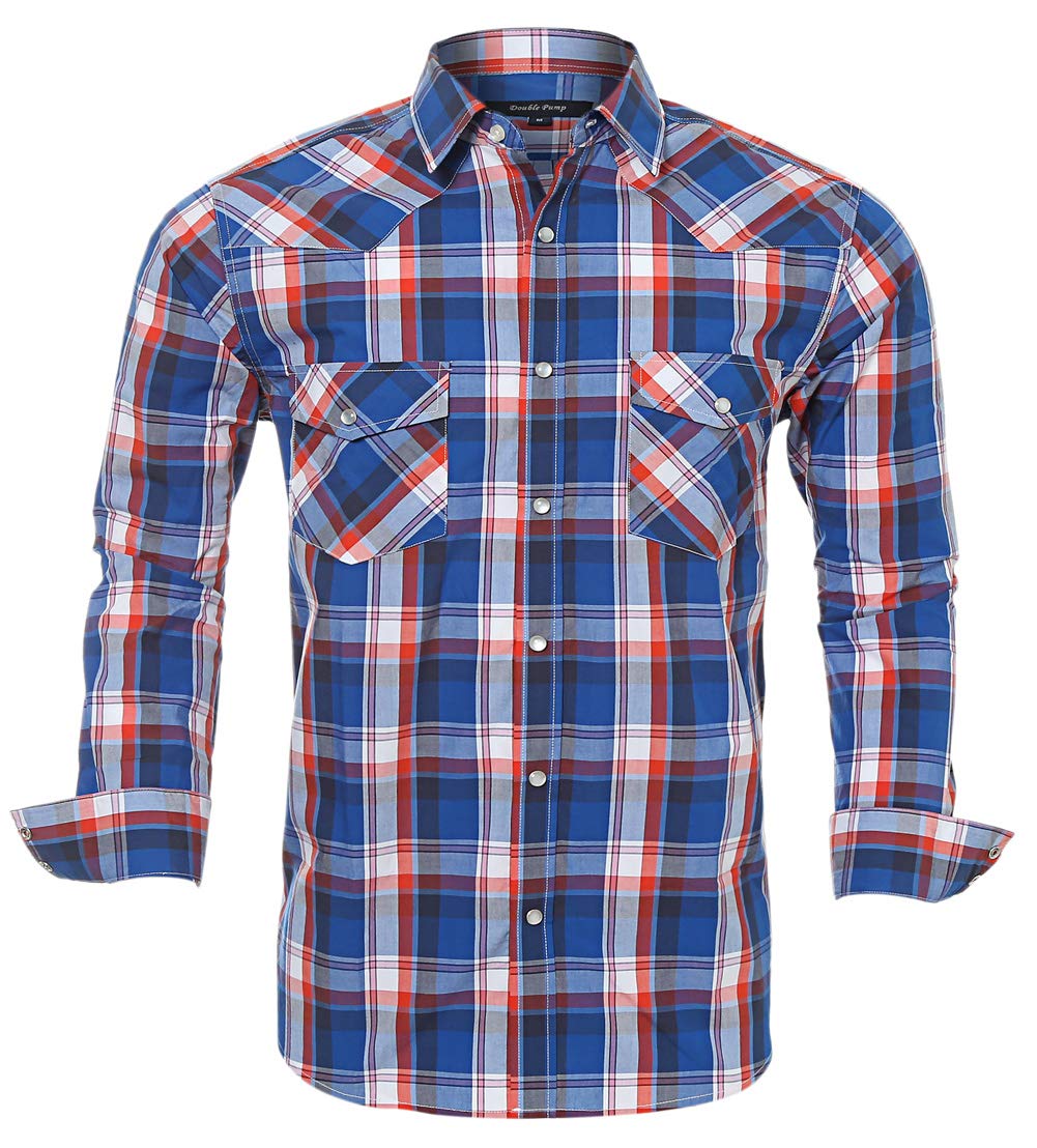Men's Western Snap Button Plaid Long Sleeve Shirt - Regular Fit Casual Shirt for Cowboy Style, Rodeo, Country Music Festivals & Outdoor Adventures