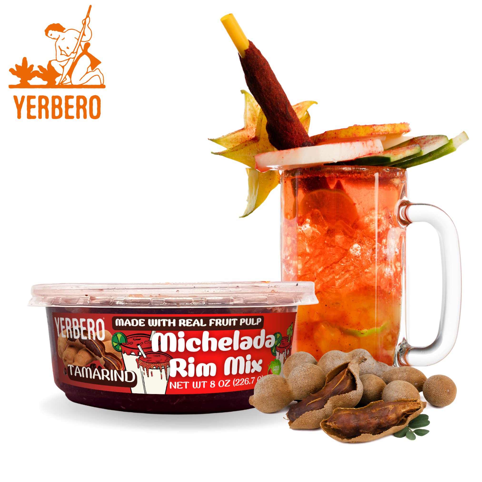 Authentic Mexican Michelada Tamarind & Chamoy Rim Dip - 8 Oz (226.7g) Spicy Tamarindo Chili Paste with Real Fruit - Perfect for Cocktail Rims, Snack Dips, and Mexican Cuisine - Bold Flavor Enhancer for Micheladas, Margaritas, and Party Appetizers