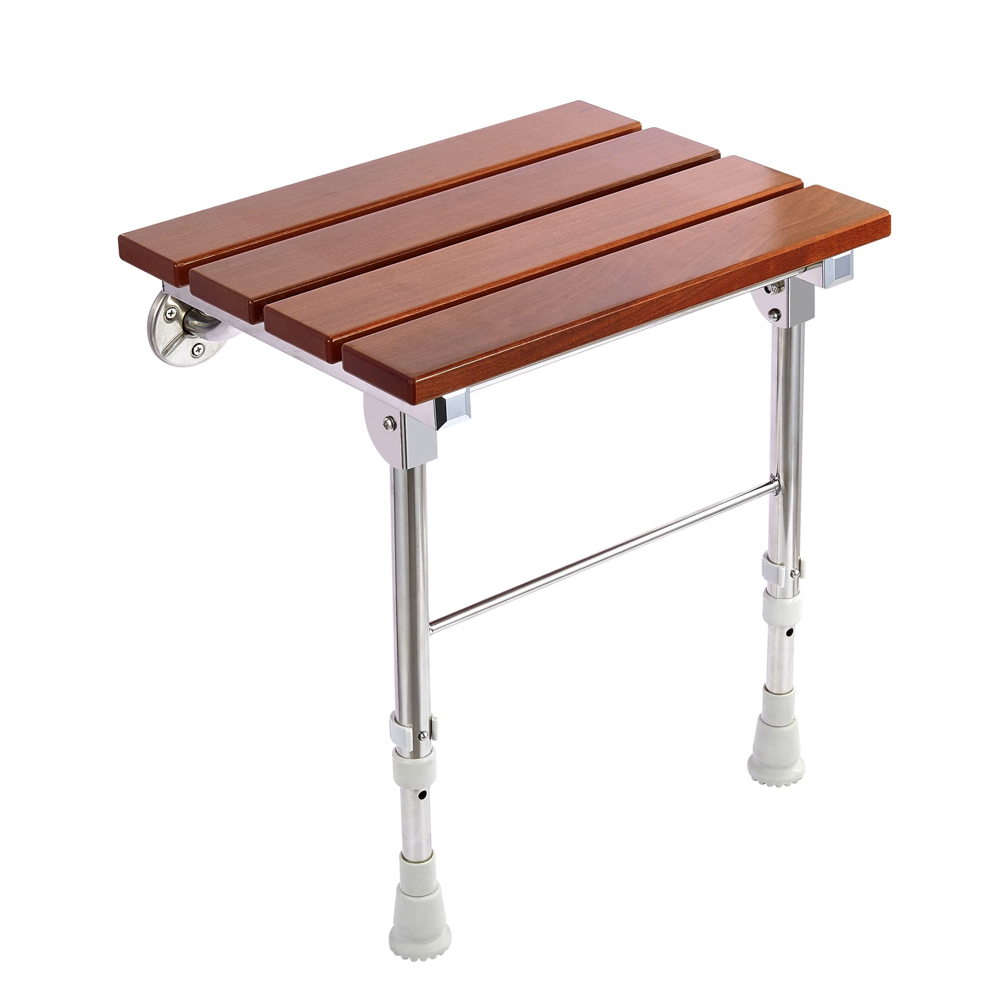 Foldable Wall-Mounted Shower Seat with Adjustable Height - Waterproof Wooden Shower Bench for Seniors & Small Spaces - Ideal for Bathroom Safety, Elderly Care, and Compact Shower Areas