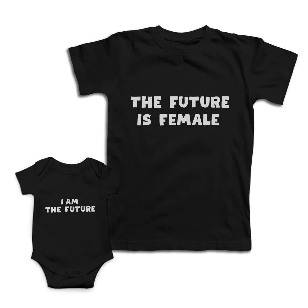 Mom and Baby Matching Outfits - 'The Future is Female' Cotton T-Shirt Set for Women & Toddlers | Mother Daughter Matching Clothes for Family Photos, Special Occasions & Everyday Wear