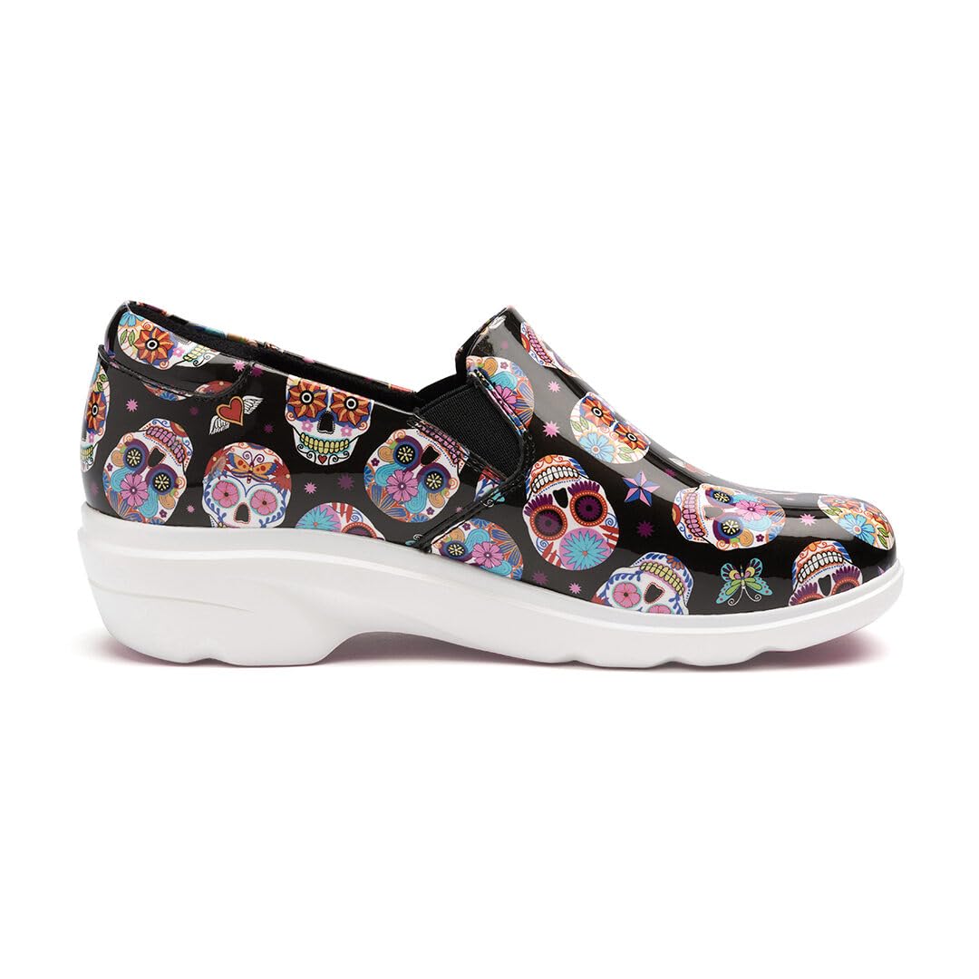 Klogs Ascent Candy Skulls Patent Leather Work Shoes - Comfortable Slip-Resistant Non-Slip Nursing Shoes for Women (Size 7.5M) - Perfect for Healthcare Workers, Restaurant Staff & Long Shifts