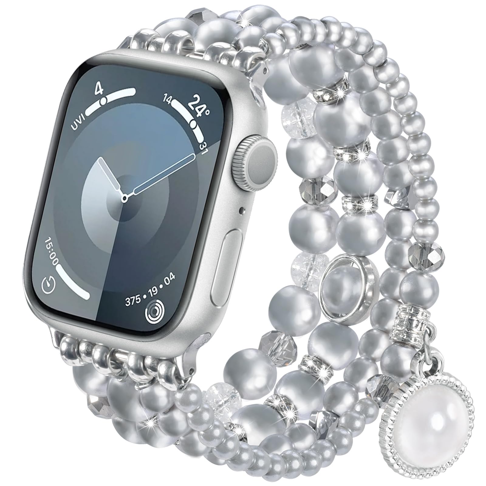 V-MORO Stretch Pearl Bracelet Compatible with Apple Watch 38/40/41/42/44/45mm - Elegant Rose Gold Watch Band for Women - Fashion Jewelry Strap for iWatch Series 9/8/7/6/5/4/3/2/1/SE - Perfect for Parties, Weddings & Office Wear