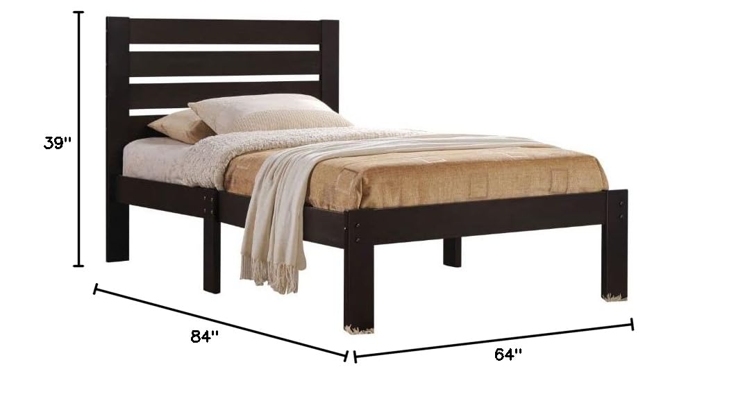 Acme Furniture Kenney Queen Wood Bed Frame in Espresso Brown - Solid Wood Platform Bed with Headboard for Master Bedroom & Guest Room