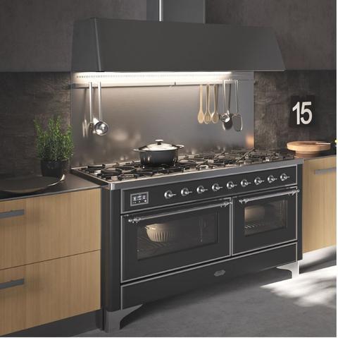 ILVE 60 Inch Majestic II Series Dual Fuel Natural Gas Range - 9 Sealed Burners with Griddle, 5.8 cu.ft Oven Capacity & TFT Display (UM15FDNS3) - Perfect for Professional Kitchens & Large Family Cooking