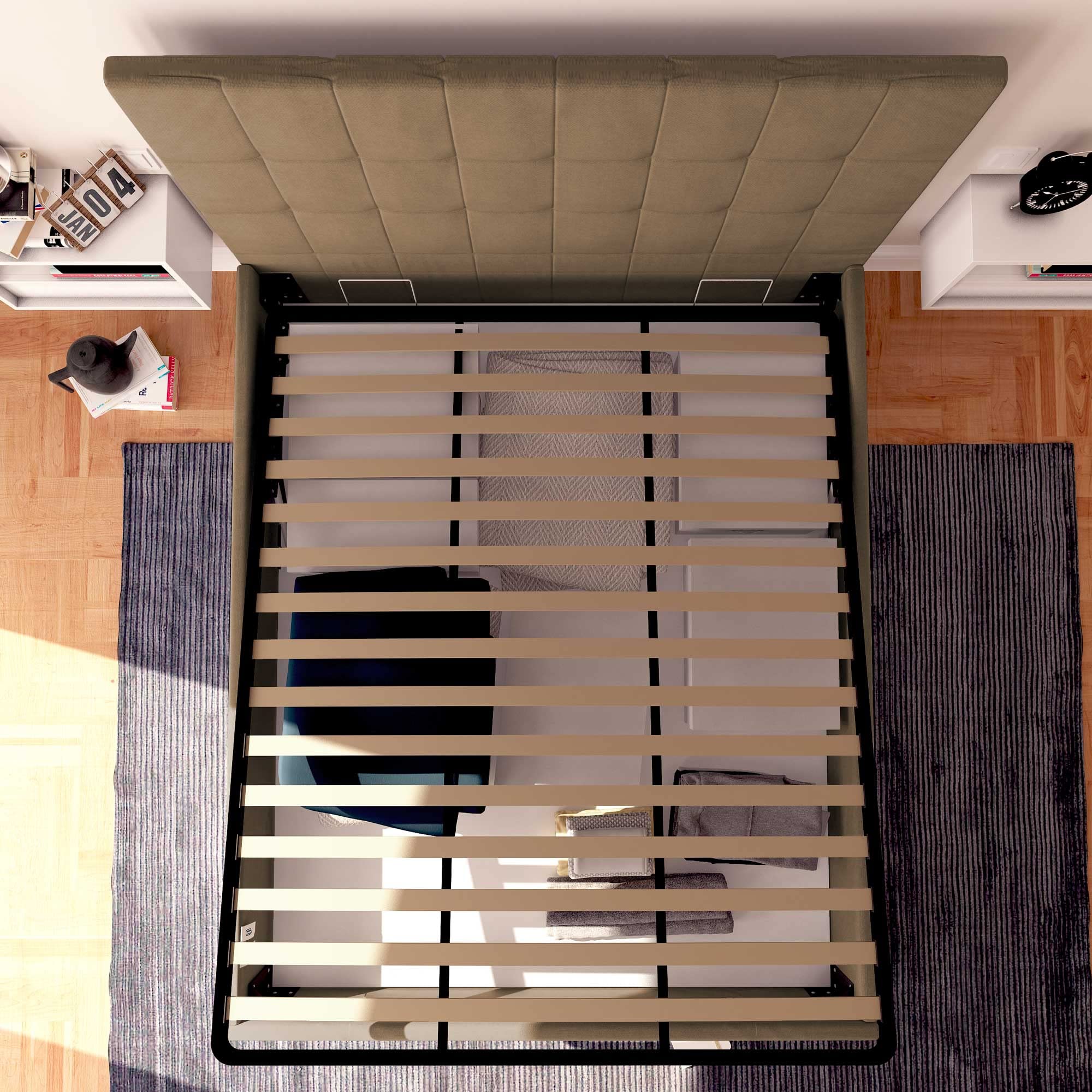Baldiflex Single Bed with Storage - Synthetic Leather Dublin Model, Slatted Base for Single Mattresses, 160 x 190 cm, Elegant Headboard in Mole Gray - Perfect for Small Bedrooms, Guest Rooms & Studio Apartments