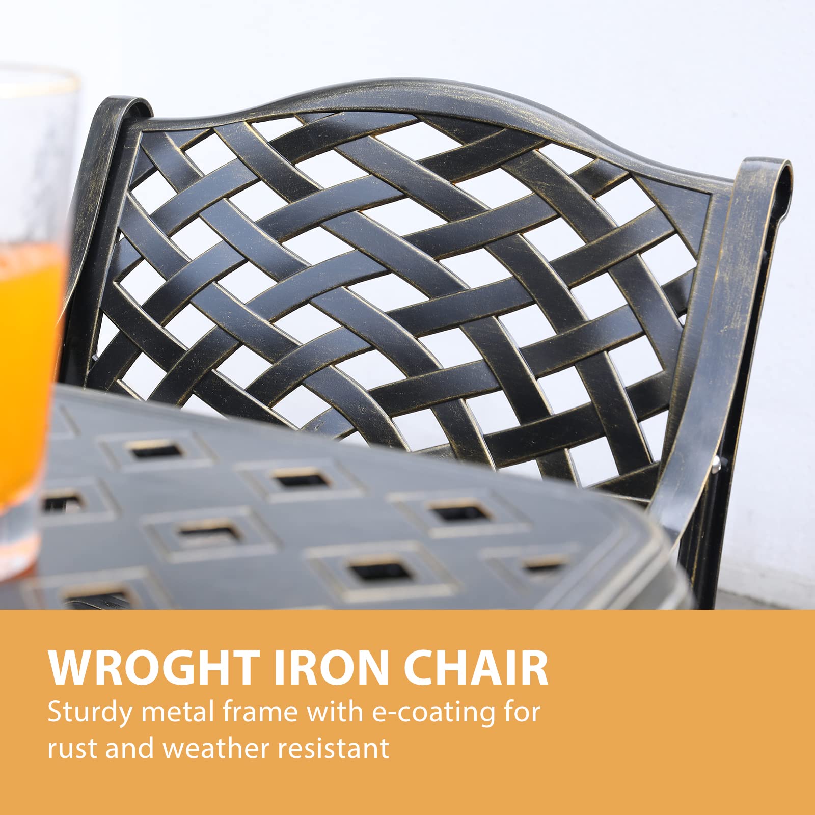 2-Piece Outdoor Cast Aluminum Patio Chairs Set - Durable Bistro Dining Chairs for Garden, Deck & Backyard - Elegant Lattice Weave Design - Perfect for Outdoor Dining, Lounging & Entertaining