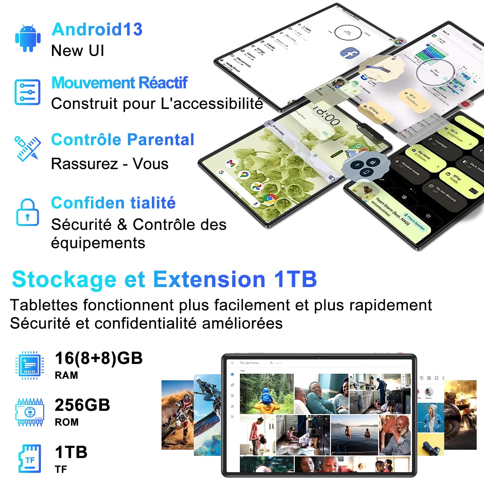 FACETEL 11 Inch Android 13 Tablet - 16GB RAM 256GB ROM (Expandable to 1TB) | 5G WiFi | Octa-Core Processor | 8600mAh Battery | 2000x1200 HD Display | 5MP+13MP Dual Camera - Includes Protective Case (Grey) - Perfect for Work, Study, Streaming & Gaming