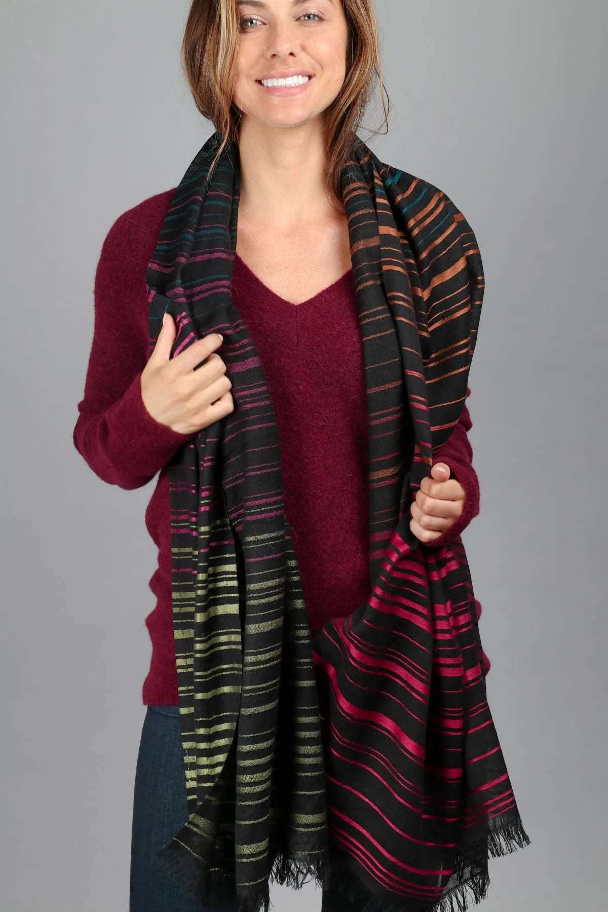 Stylish Black & Multicolored Striped Scarf for Women - Soft Winter Fashion Accessory - Perfect for Cold Weather, Outfits & Gift Giving