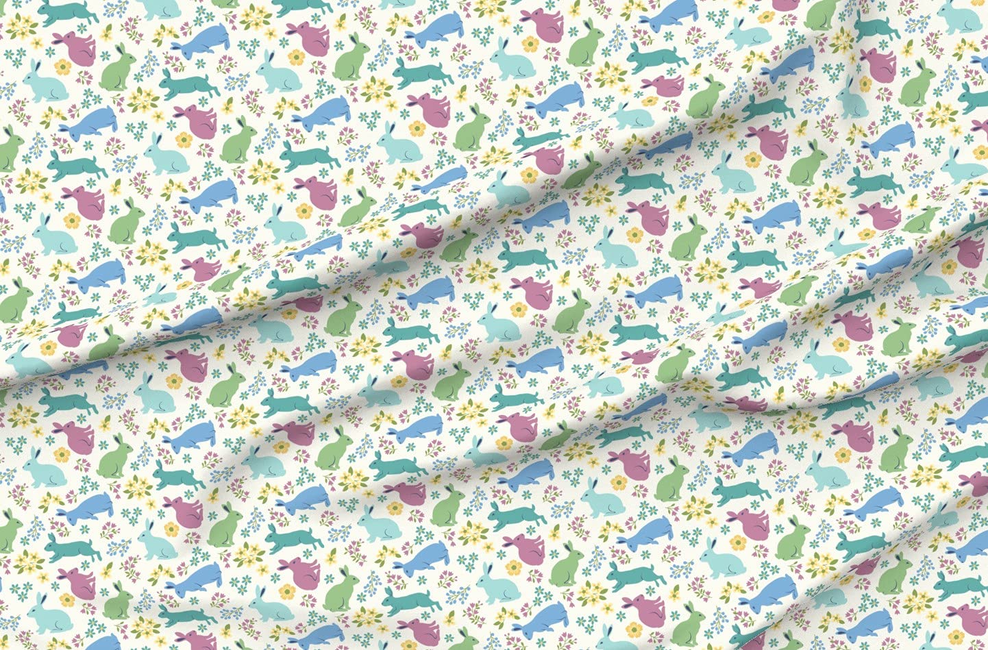 Springtime Bunnies White Rabbits Easter Purple Rainbow Printed Cotton Fabric by The Yard - Petal Signature Cotton for Sewing, Quilting, Apparel & Home Decor | Perfect for Easter Crafts, Baby Clothes & DIY Projects
