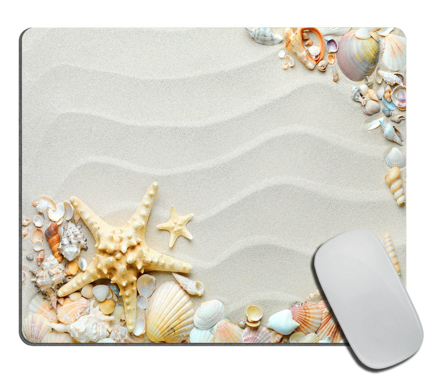 Non-Slip Starfish Mouse Pad with Colorful Seashells Design - Custom Rubber Base Computer Mousepad for Wireless Mouse - Perfect for Office, Gaming & Home Workspace