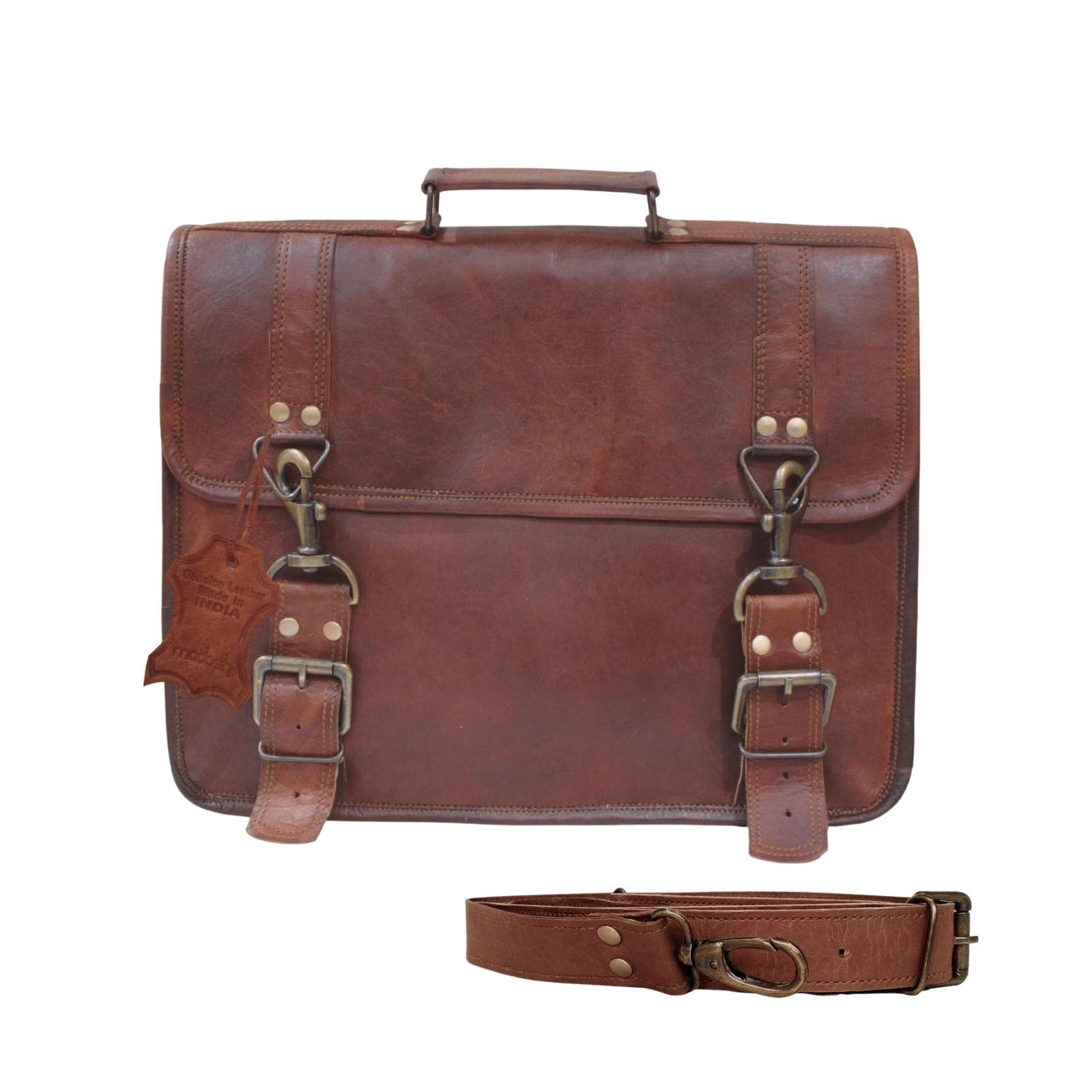 Vintage Leather Messenger Bag for Men - 15 Inch Waterproof Laptop Briefcase, Durable Leather Satchel Shoulder Bag for Office, Work, Travel & College (Brown) | Perfect Business Commuter & Student Backpack Alternative