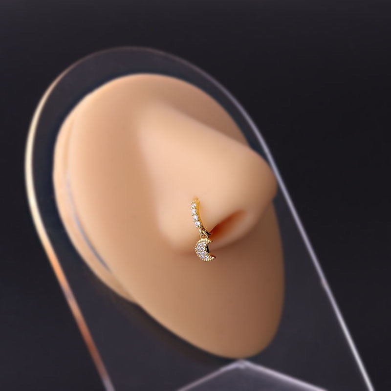 18K Gold Cross Dangle Hoop Nose Ring - Elegant Religious Jewelry for Women | Perfect for Everyday Wear, Parties & Special Occasions | HSPJ670