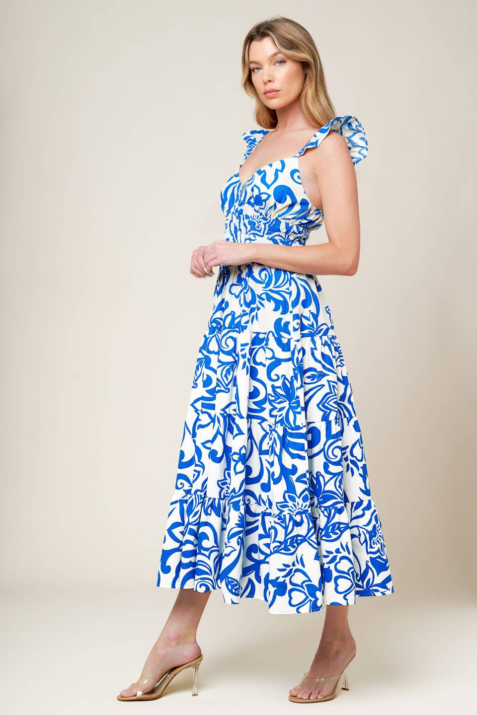 Elegant Blue Woven Midi Dress for Women - Perfect for Weddings, Parties & Special Occasions
