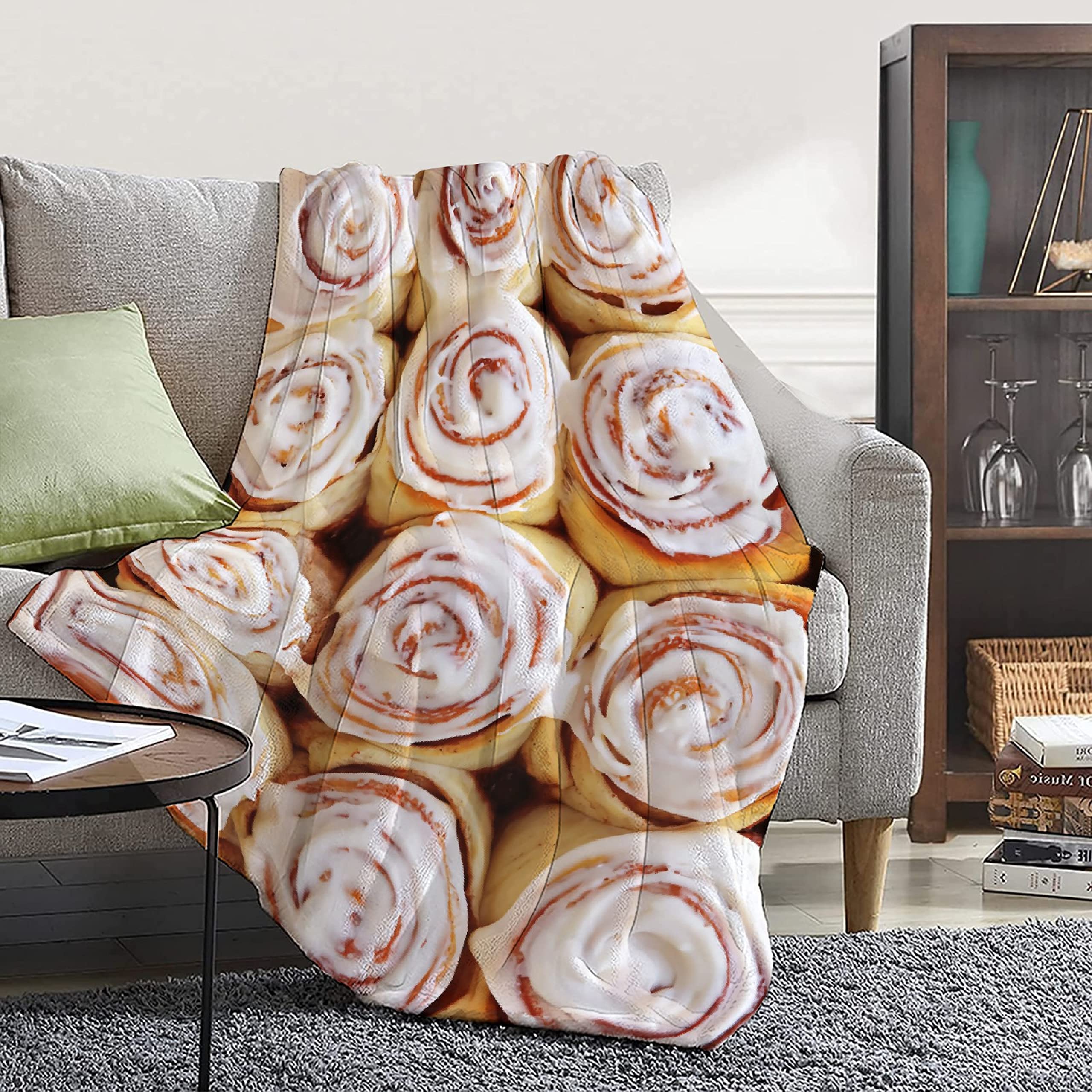 Soft Cinnamon Roll Fleece Blanket - Lightweight Flannel Throw for All Seasons, 120