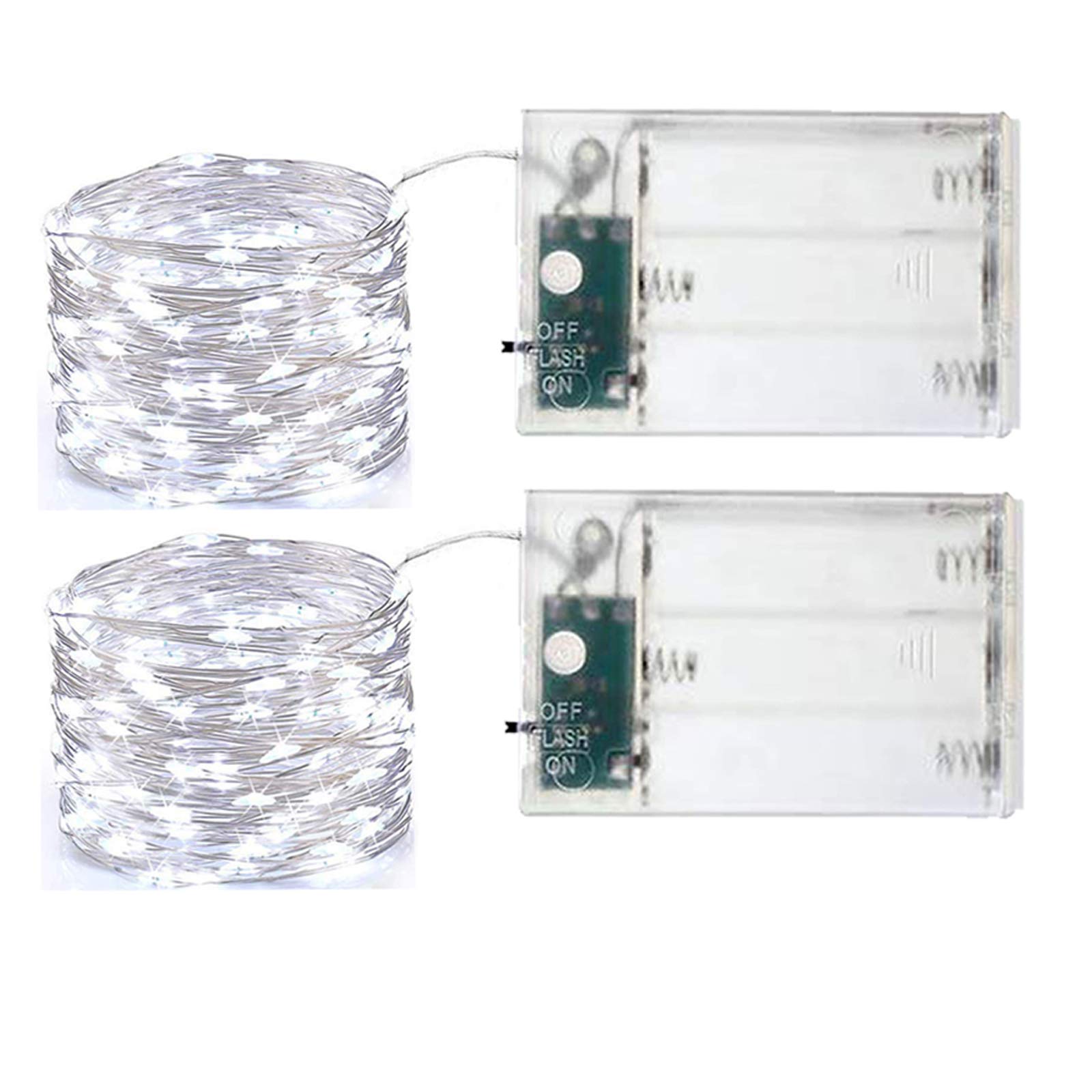 Ronfex 2 Pack 33Ft Battery Operated LED String Lights - Outdoor & Indoor Waterproof Fairy Lights for Bedroom, Wedding, Party, Christmas Decor (Cool White) | Perfect for Garden, Patio, Backyard, and Home Decoration
