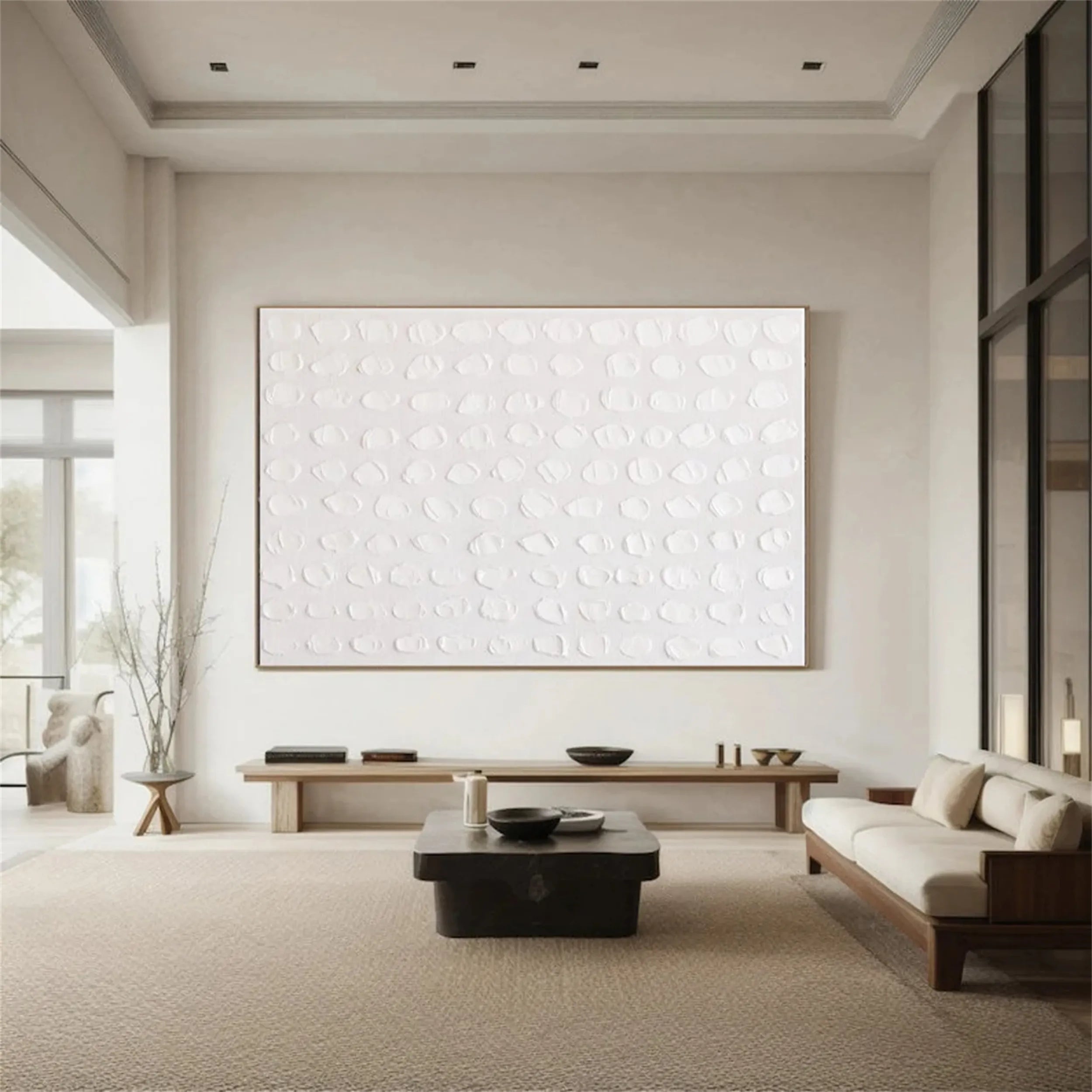 White Minimalist Textured Painting Canvas - Modern Abstract Wall Art for Living Room & Bedroom Decor | Premium Quality #MM199