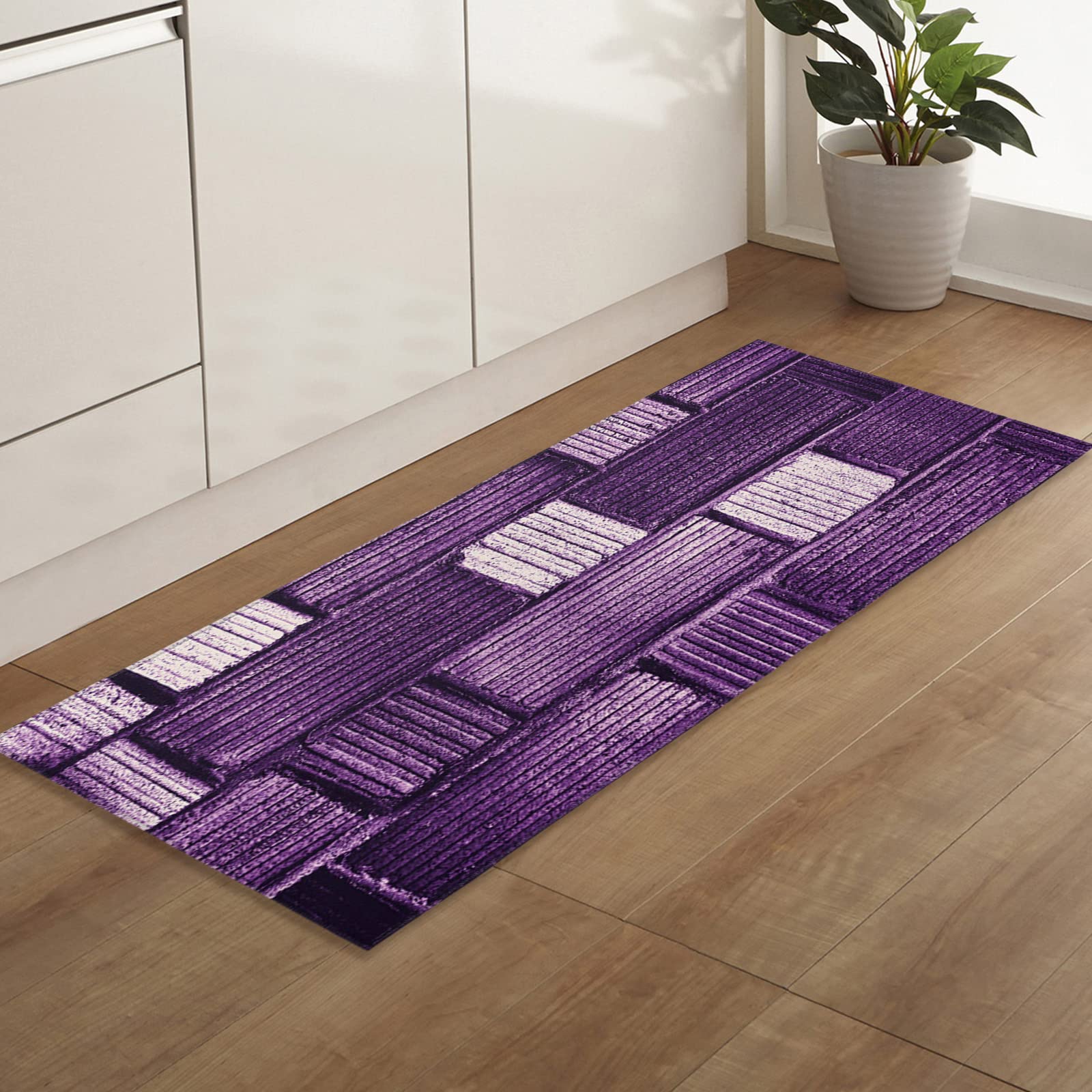 Non-Slip Absorbent Indoor Doormat - Soft Purple Brick Texture with Dark & Light Art Pattern - TPR Backing Entrance Rug for Front/Back Door - 24x71 Inch - Perfect for Home, Office & Apartment Entryways