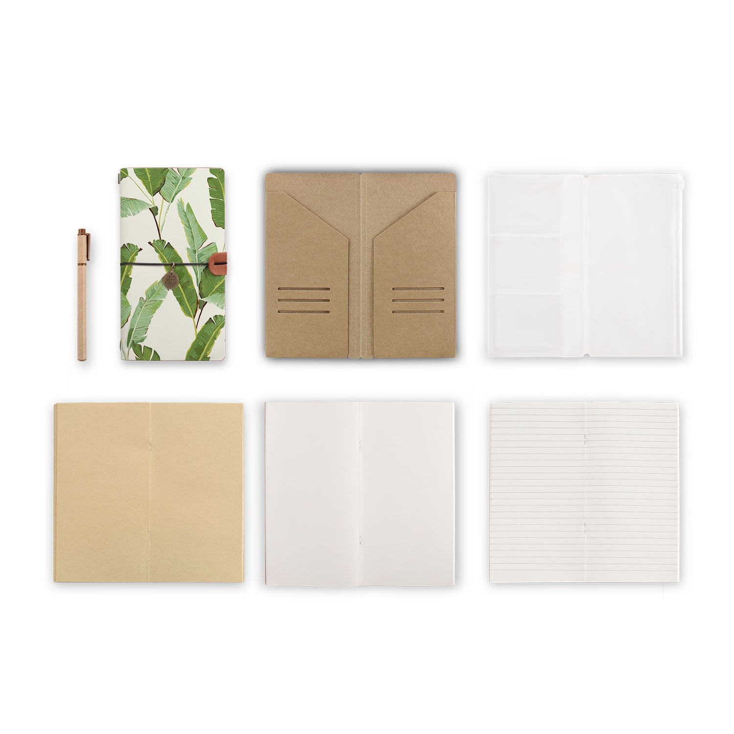 Premium Green Leaves Traveler's Notebook - Refillable Leather Journal for Writing, Sketching & Note Taking - Perfect for Travel, Work & Daily Use