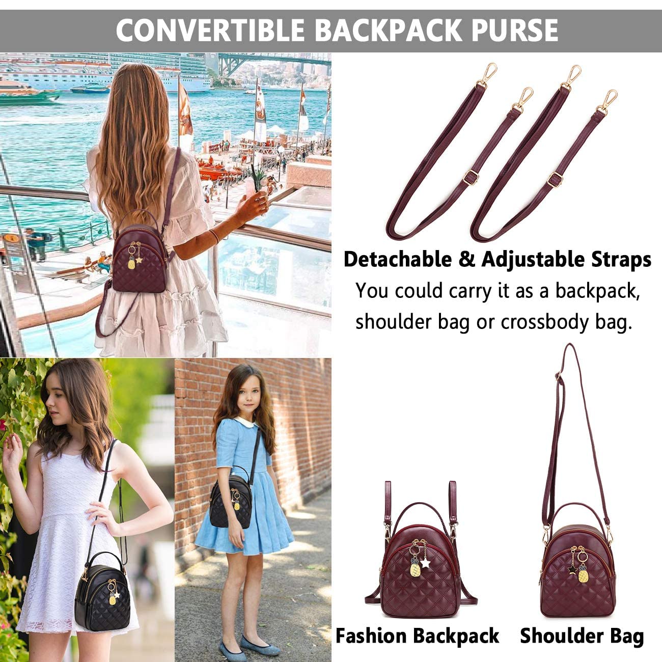 VONXURY Mini Backpack Purse for Women - Fashion Quilted PU Leather Convertible Small Backpack | Perfect for Travel, School & Daily Use