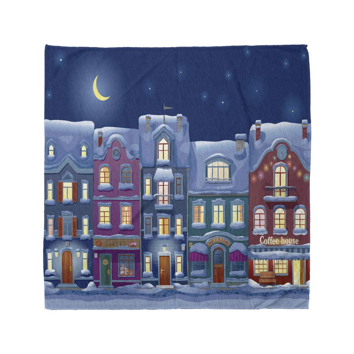 Ambesonne City Bandana - Unisex Head & Neck Scarf with Winter Night Adjacent Houses Design - Perfect for Outdoor Activities, Hiking, and Fashion Accessories