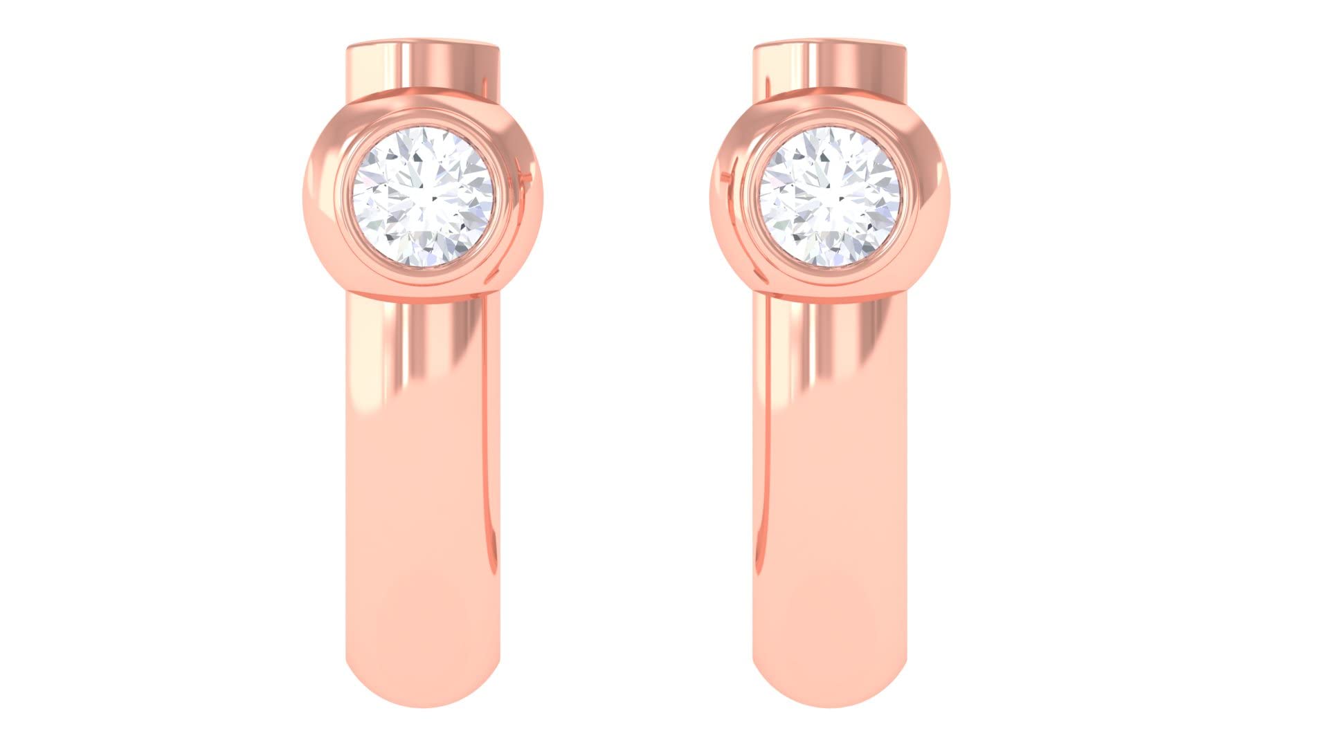 1/4 CT J Hoop Earrings with Bezel Set Diamond (AAA Quality) - 14K Solid Gold Dainty Everyday Hoops for Women, Perfect Gift for Anniversary, Birthday & Valentine's Day