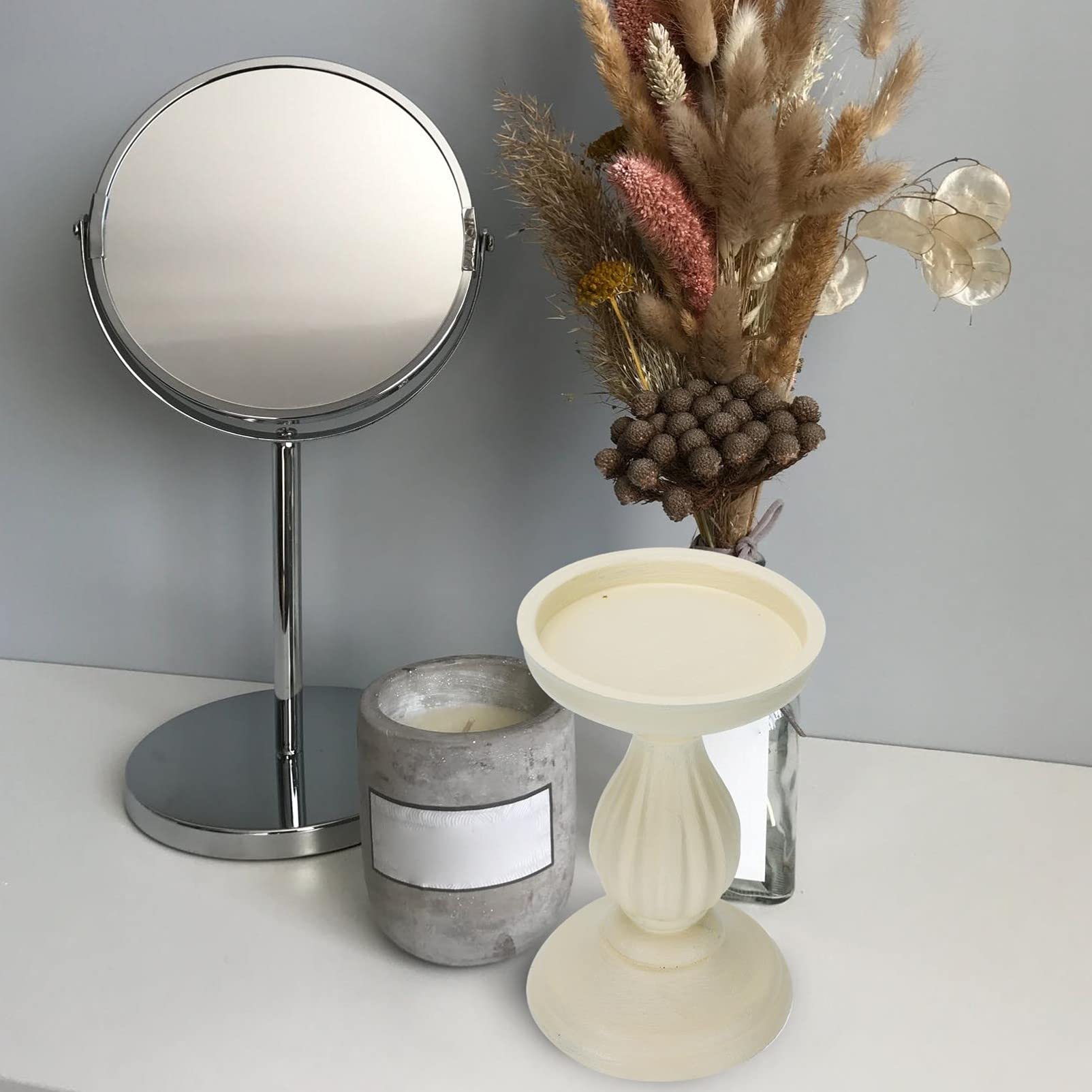 Elegant Roman Column Candle Holder - White Resin Candlestick Stand for Pillar & Tea Light Candles - Greek Figurine Base Wedding Table Centerpiece - Perfect for Home Decor, Romantic Dinners & Special Events