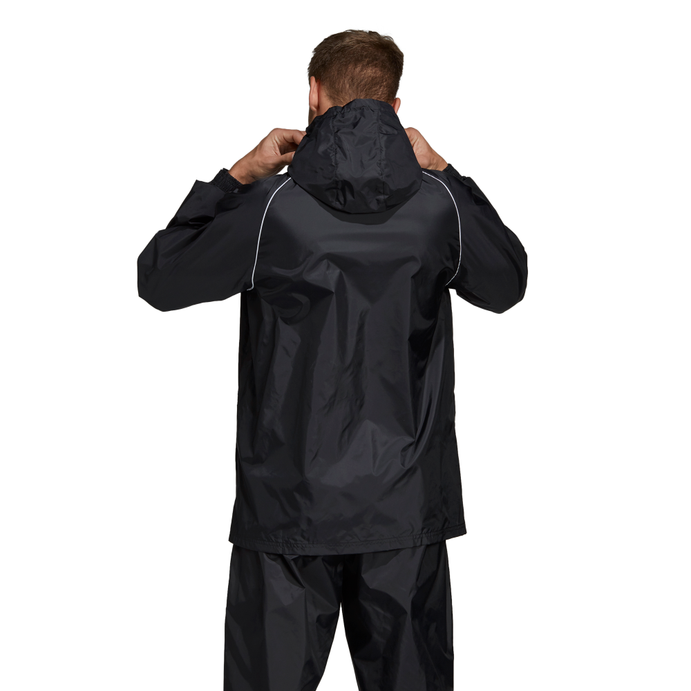 Adidas Youth Core 18 Waterproof Rain Jacket for Boys & Girls - Lightweight Windbreaker with Hood (Black/White) - Perfect for School, Outdoor Activities & Sports
