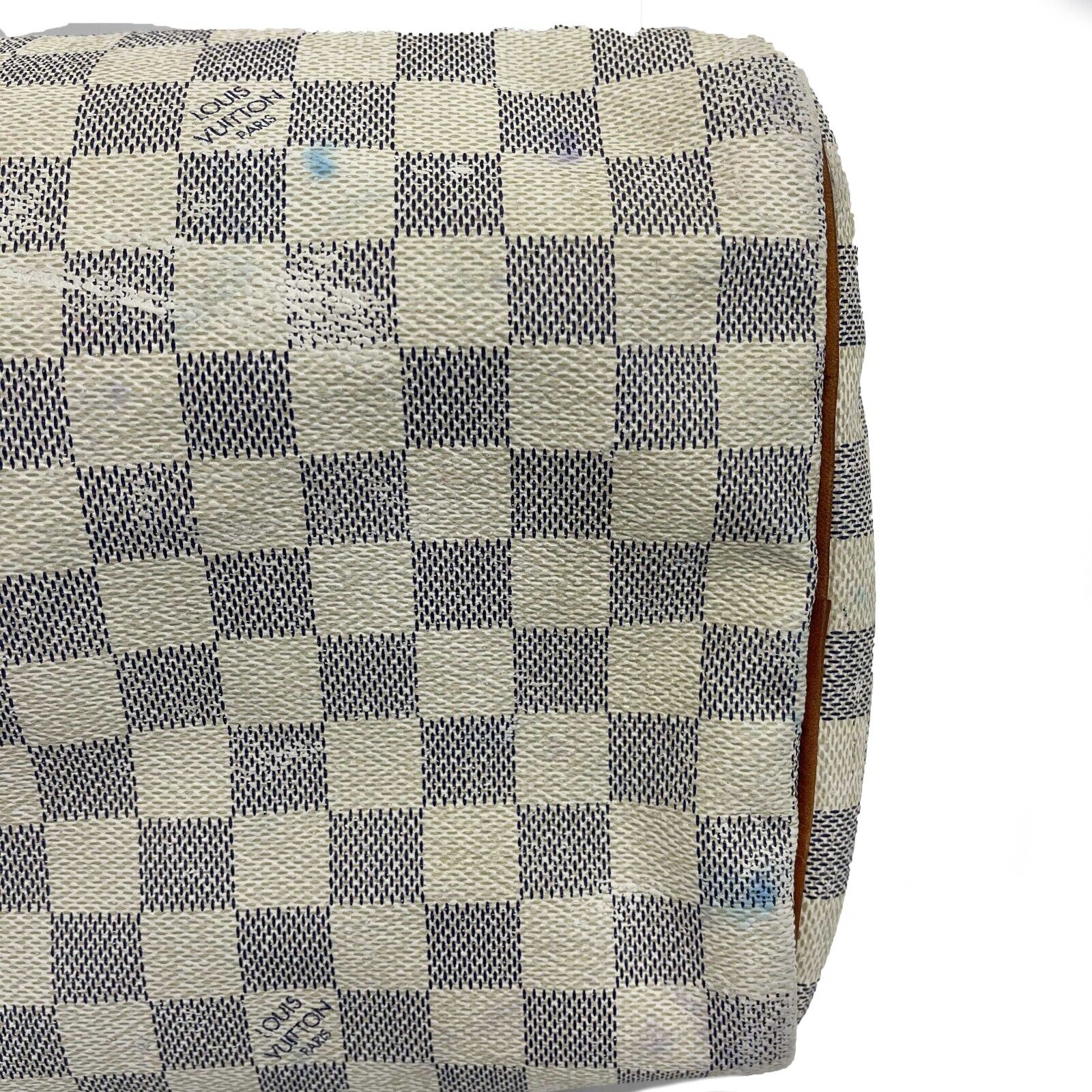 Louis Vuitton Speedy 35 Damier Azur Canvas Handbag - White & Navy Top Handle Purse for Women | Luxury Tote Bag for Travel, Work & Everyday Use