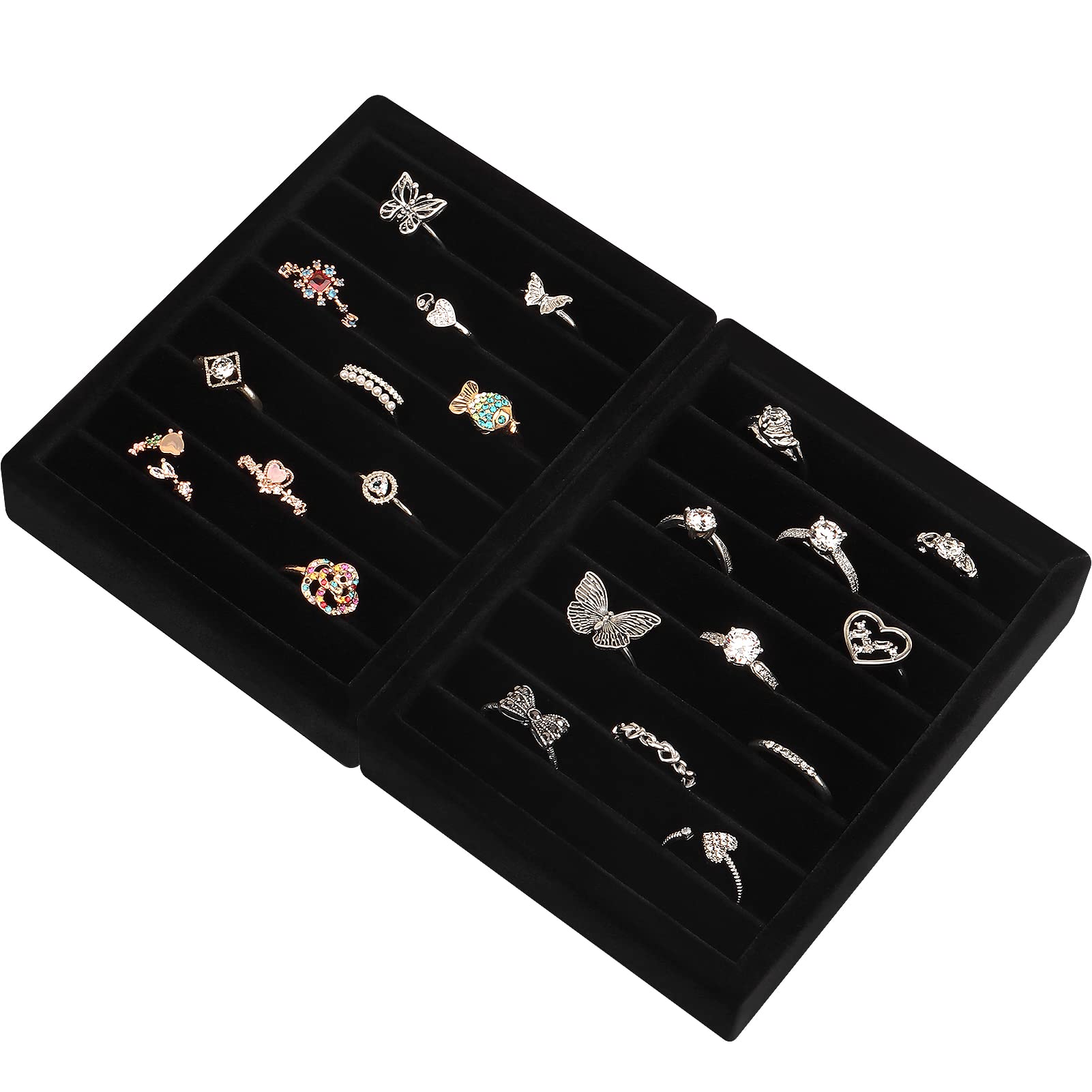 2-Piece Premium Velvet Jewelry Tray Organizer - Ring & Earring Display Holder with 8 Slots for Jewelry Box, Drawer, Dresser | Elegant Black Storage Solution for Home, Travel & Gift Giving