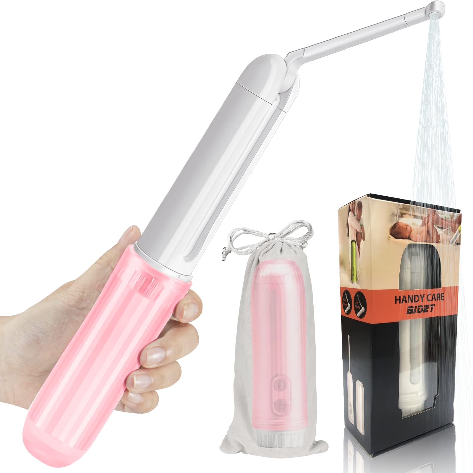Portable Electric Handheld Bidet Sprayer for Women - Personal Hygiene Cleaning with 2 Pressure Settings (Pink) | Perfect for Travel, Camping, Home & Office Use