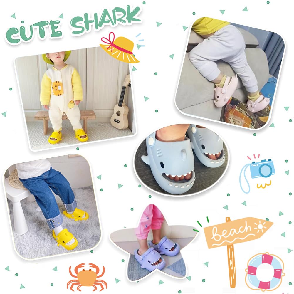 **Adorable Shark Slides for Toddlers - Boys & Girls Non-Slip Summer Sandals | Cute Cartoon Cloud Slippers for Beach, Pool, Shower & Indoor Play**